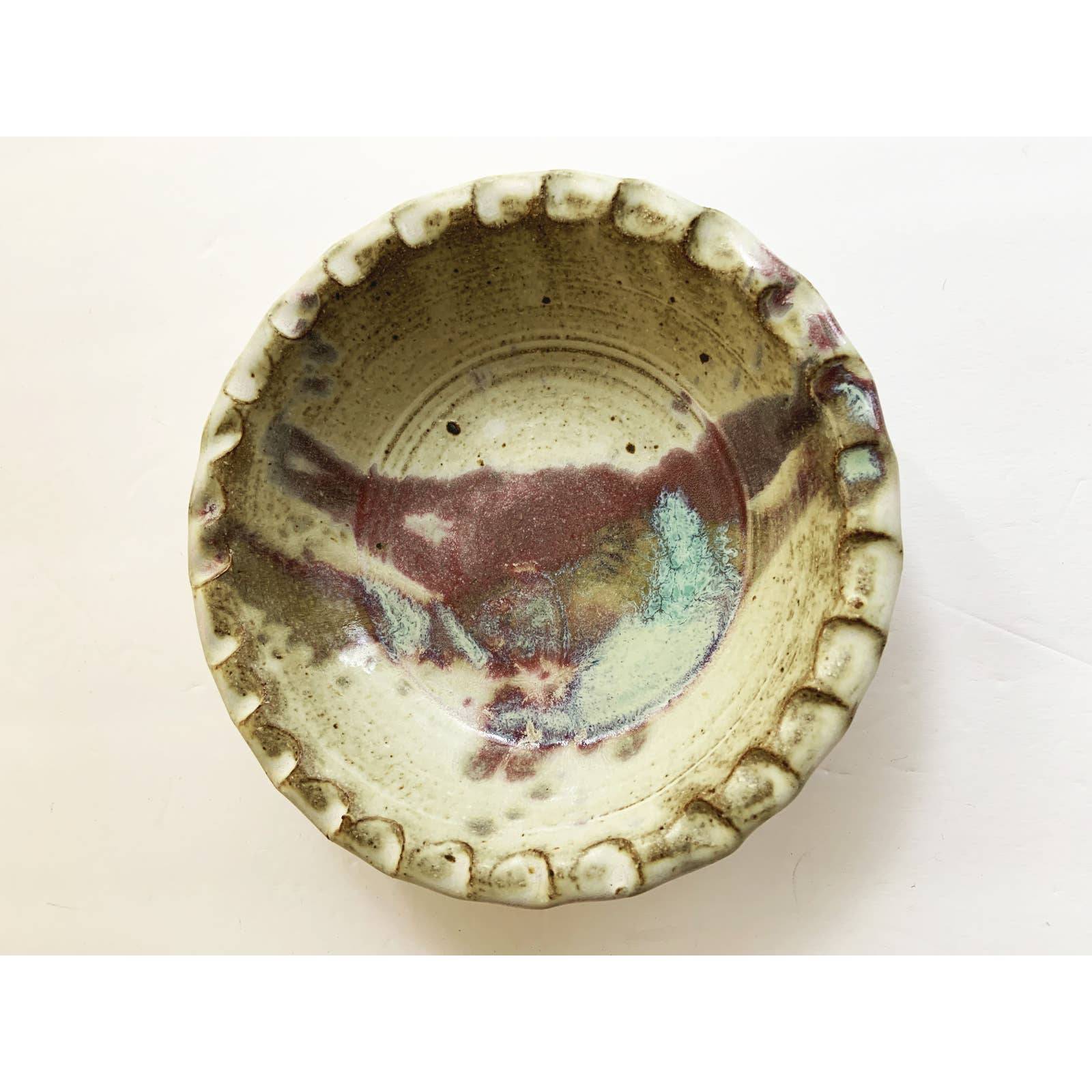 Handcrafted Ceramic Pottery Bowl Scalloped Dinnerware Signed Painted