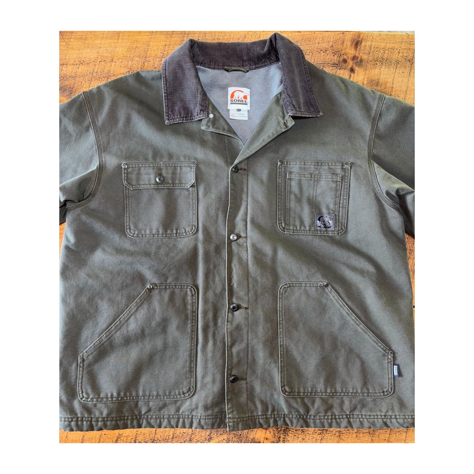 Mens Sorel Olive Heavy Duty Chore Work Barn Jacket Coat Pockets Corduroy XXL