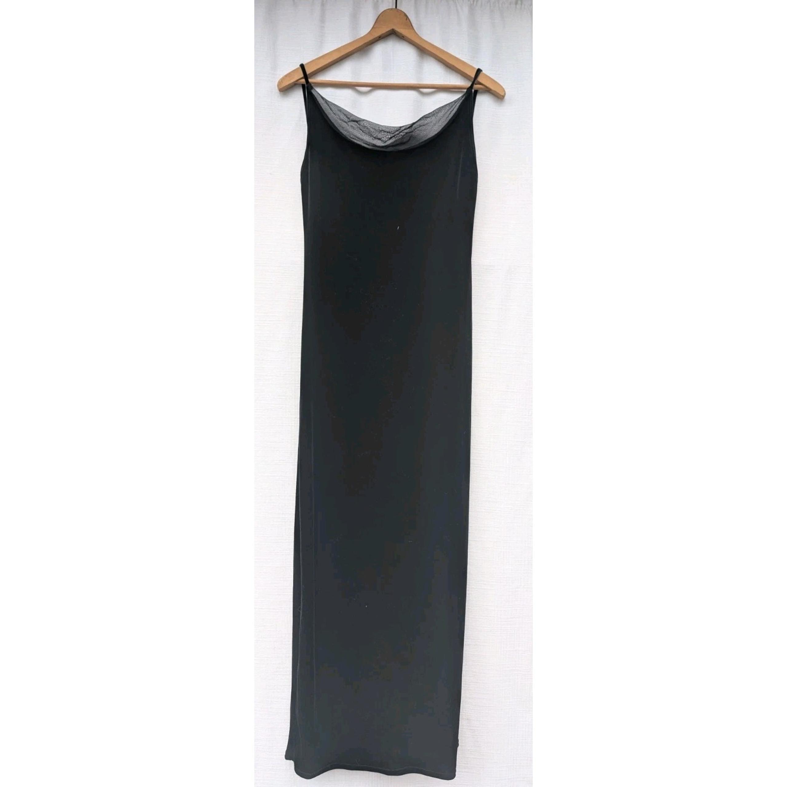 Jonathan Martin Wmns Black Velvet Midi Dress Sz 7 Whimsigoth Sheer Neck 90s Y2K