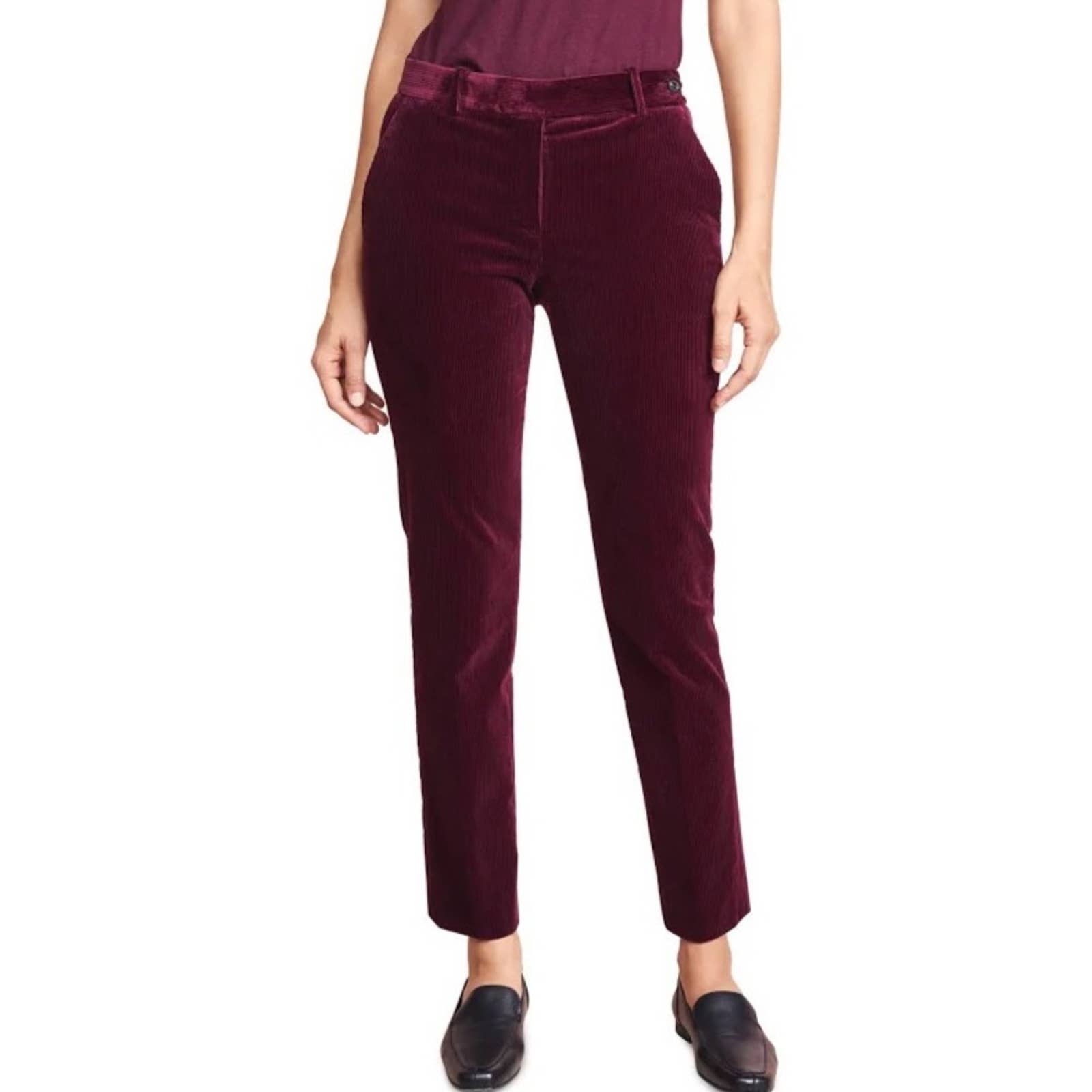Theory Slim Corduroy Pants Womens Pockets 90s Y2K Grunge High Rise Burgundy 4
