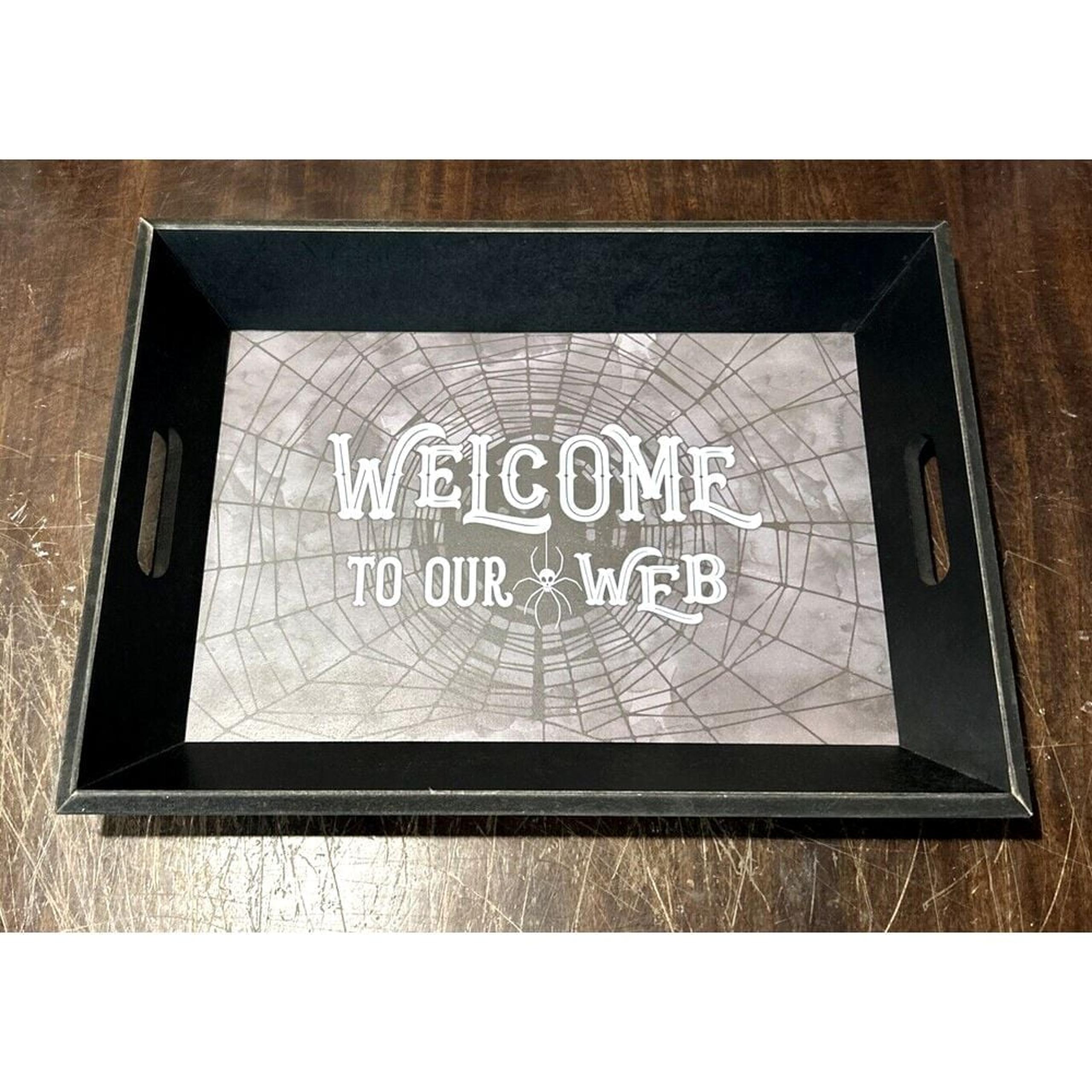 Halloween Decor, Welcome To Our Web 18x13 Wood Serving Candy Tray