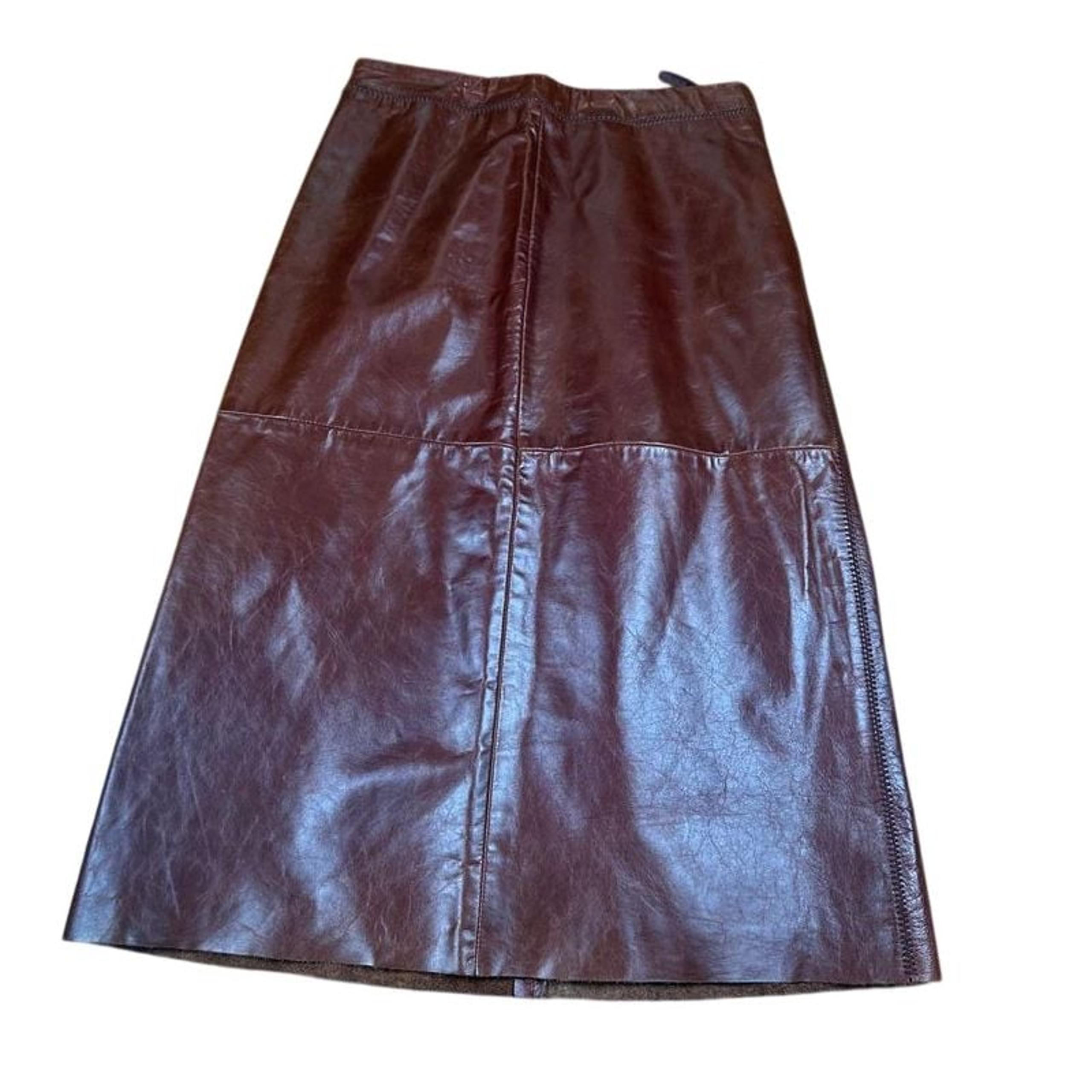 Gap Vintage Brown Leather Midi Skirt High Waist A-Line Fall Winter Fashion