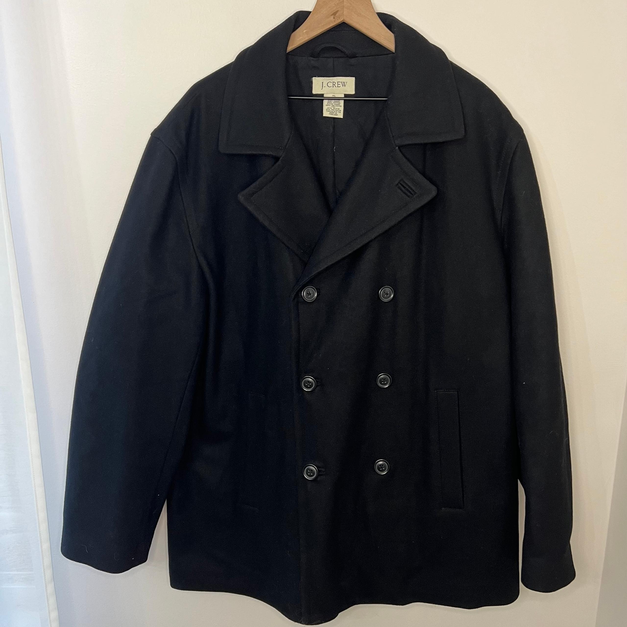J.CREW Double Breasted Wool Peacoat Black Men's Size XL Winter