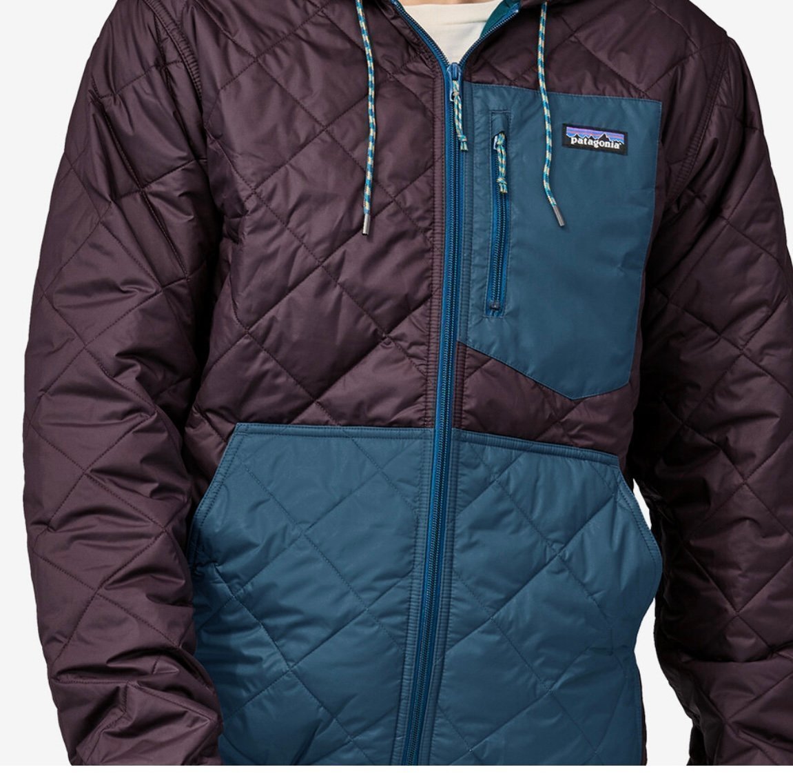 Patagonia Men's Diamond Quilted Bomber Hoody Jacket M Medium Plum Blue Insulated