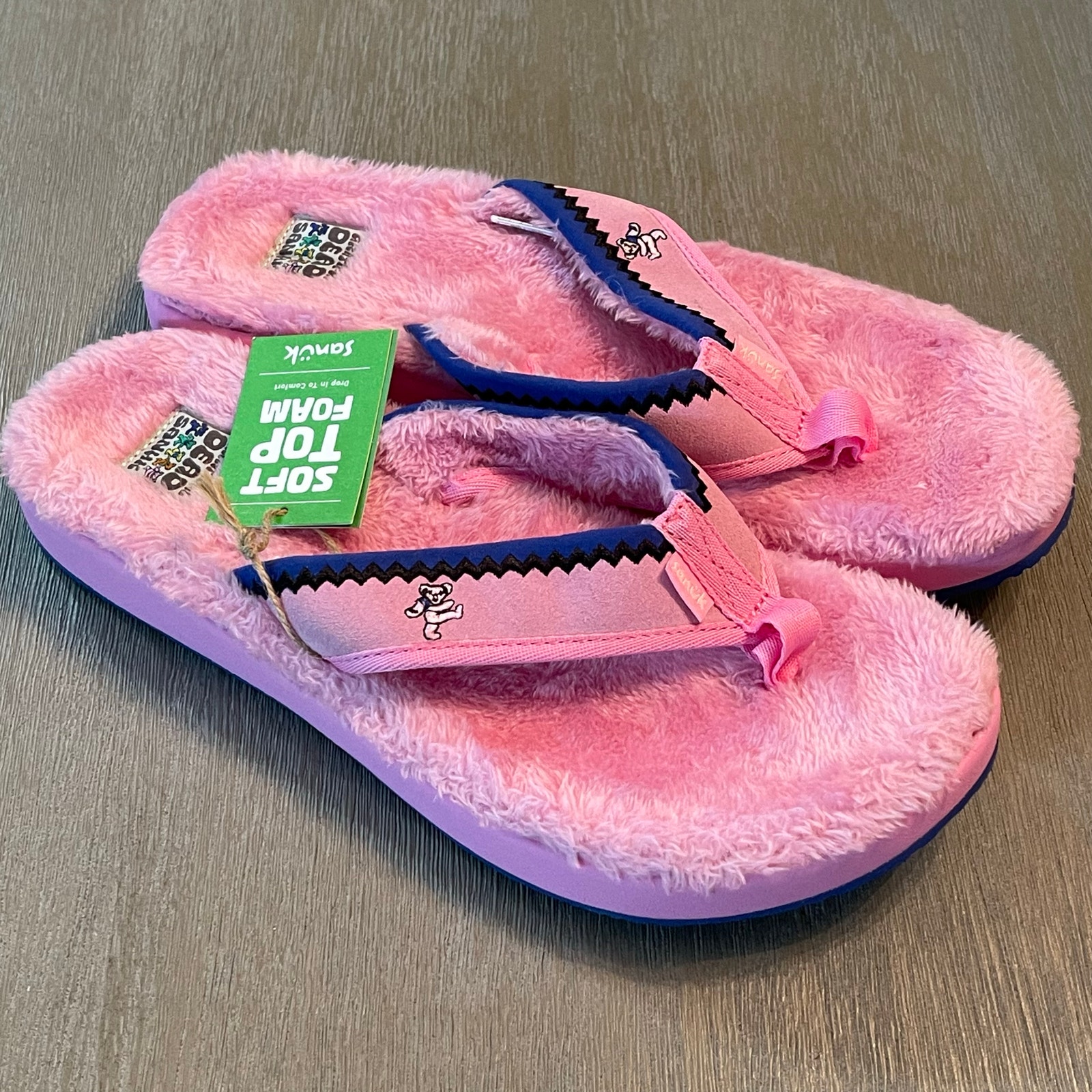 Sanuk x Grateful Dead U Furreal Flip Flip Thong Slipper Sandal Pink Womens Sz 12