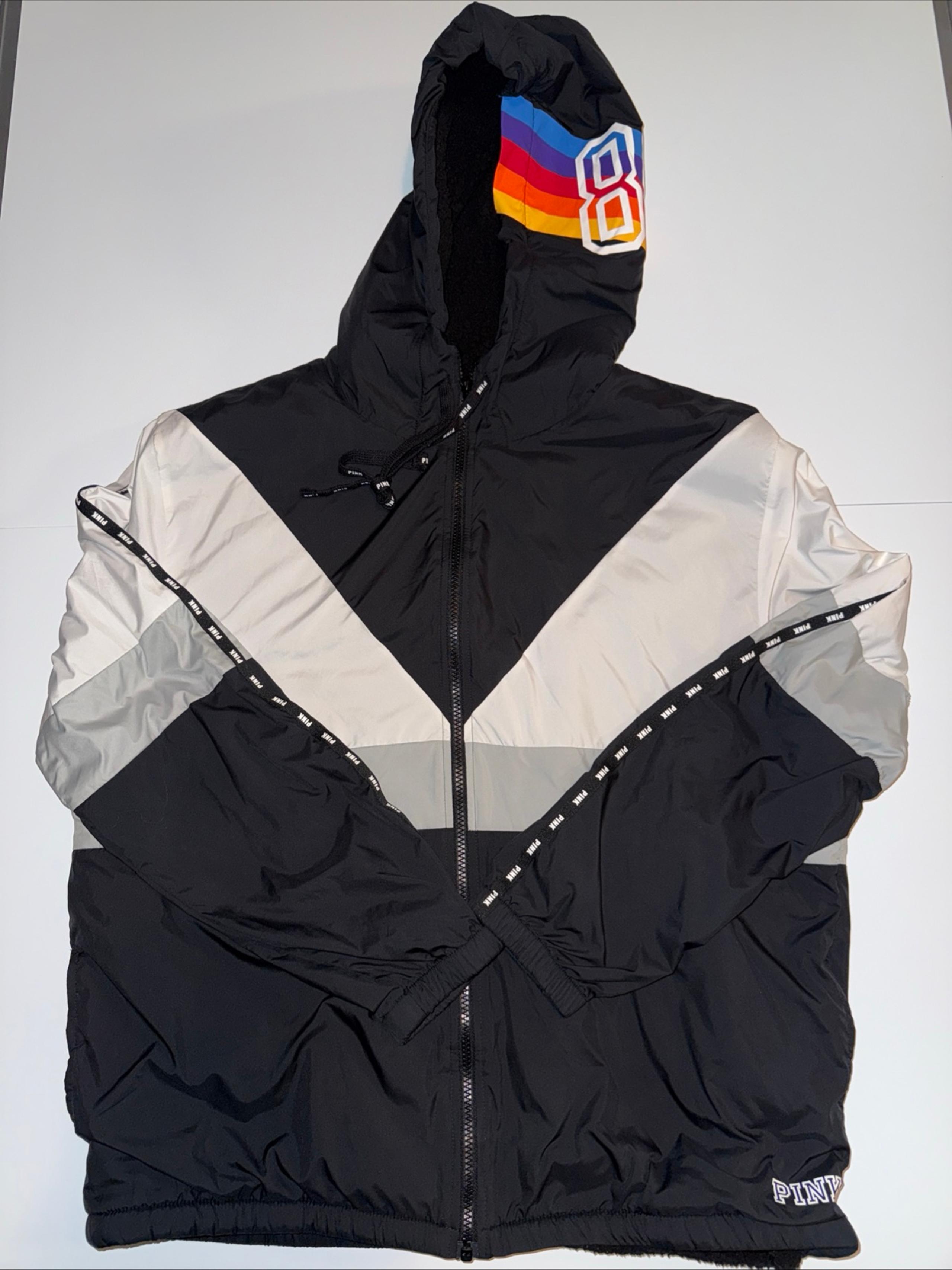 VICTORIA SECRET PINK Women’s Sherpa Lined Rainbow WINDBREAKER JACKET Size M/L