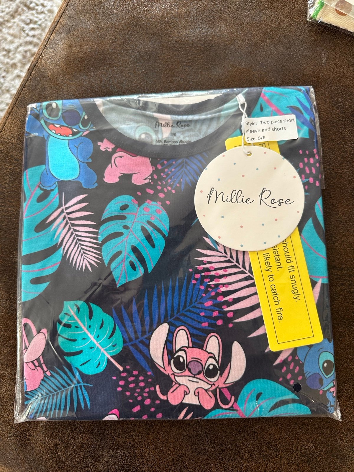 Millie Rose stitch & angel short sleeve and shorts pjs 5/6