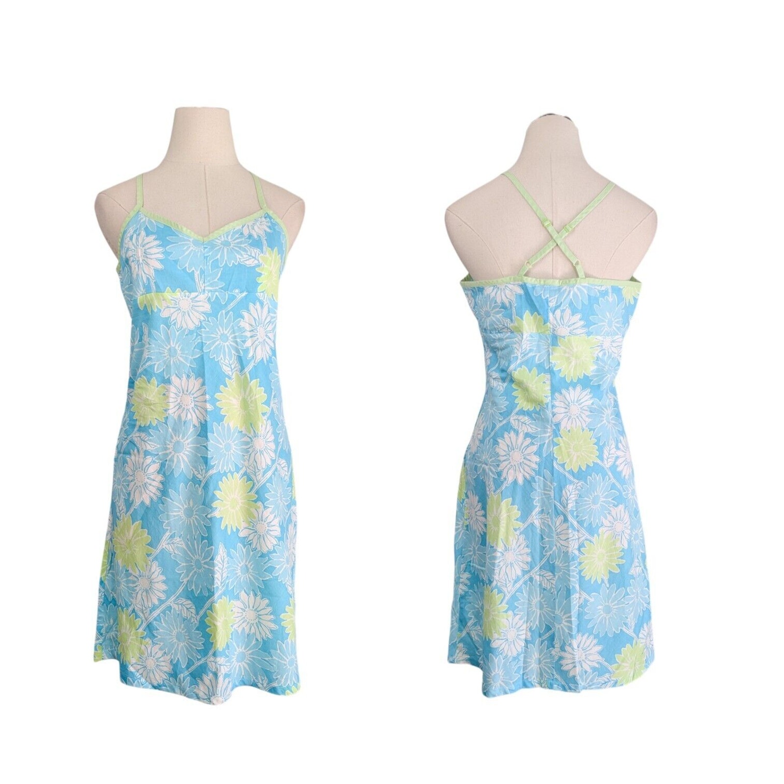 Vintage Lilly Pultizer Mini Dress Floral Y2K 90s Empire Slip Blue Green Beach