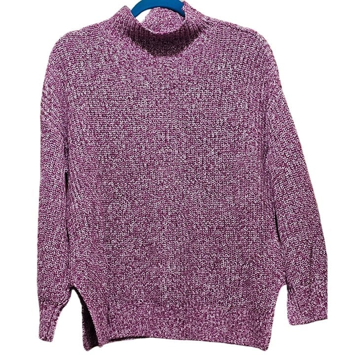 Cupcakes And Cashmere Womens Knit Sweater Purple/White Marled Cotton Long Sleeve