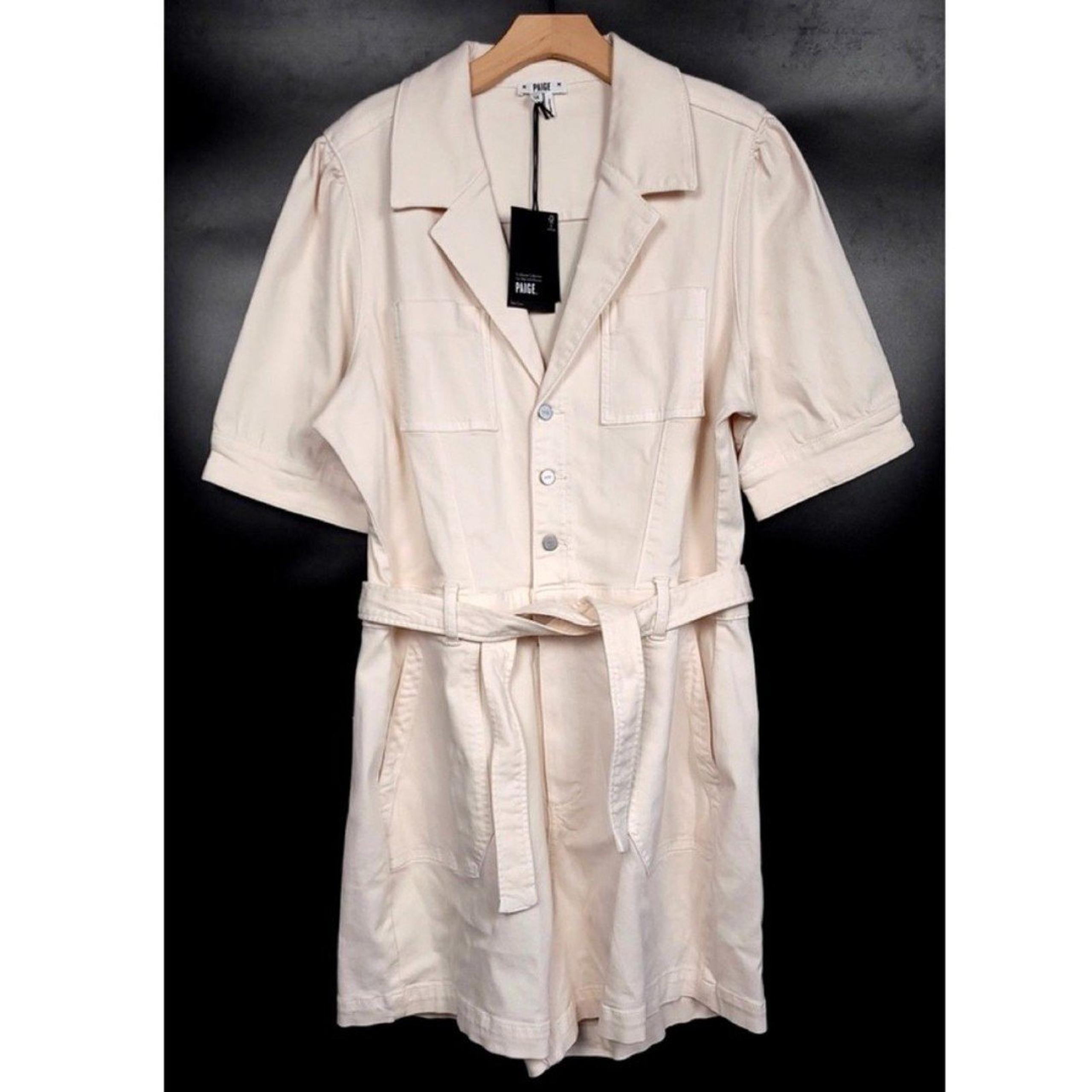 PAIGE Mayslie Puff Sleeve Belted Workwear Romper Quartz Sand Womens Plus Size 14