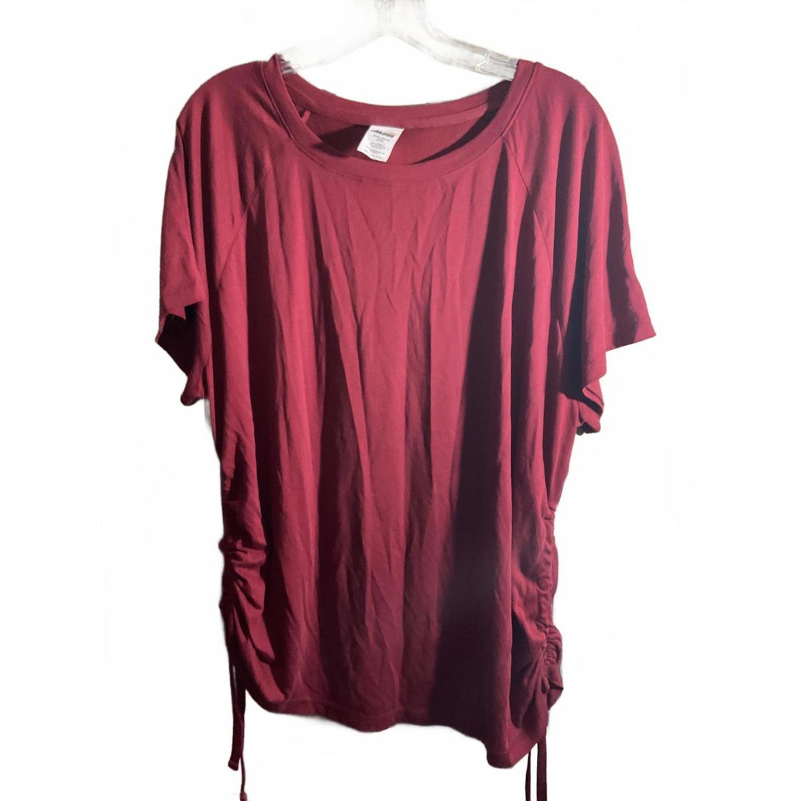 Avia Plus Size Burgundy T-Shirt with Side Drawstring