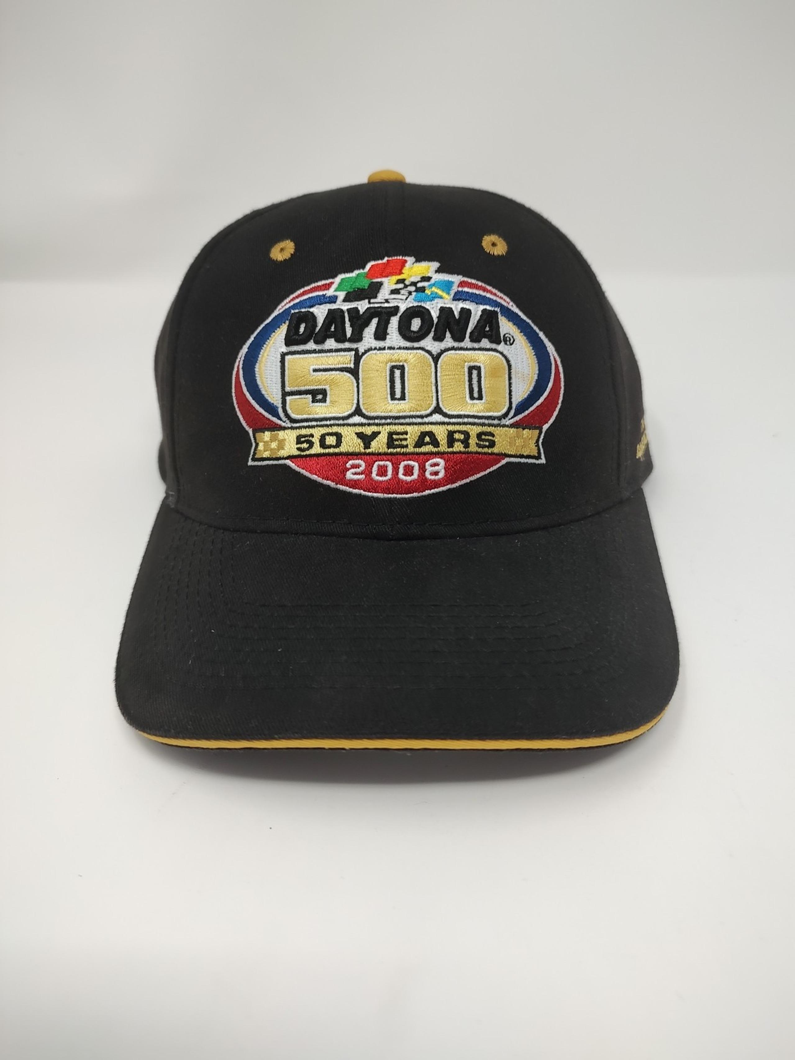 Daytona 500 NASCAR Racing Y2K Strapback Hat Mens Black 2008 50 Year Anniversary
