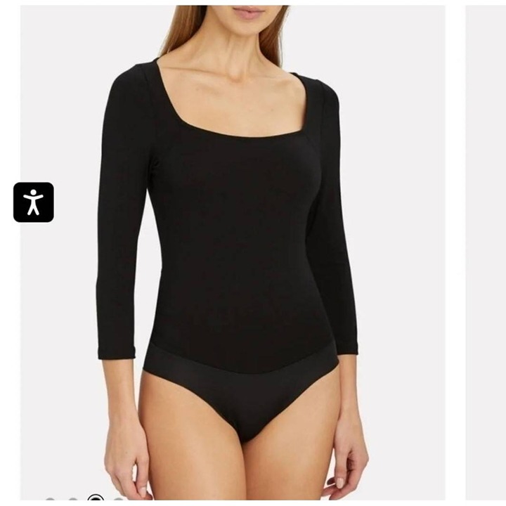 NWT L'Agence Angel Bodysuit Light Green Black Square Neck Petite Small