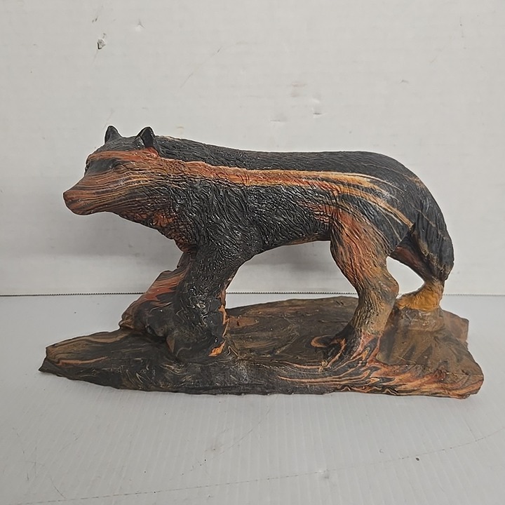 Native American Made Wolf Statue Pottey Signed By Kicking Bird