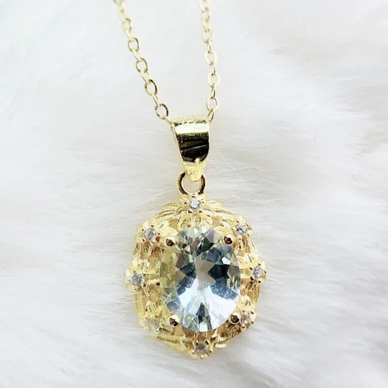 Sterling Silver Blue Topaz Pendant, Sky Blue Topaz Necklace 7x9mm 2.5CT