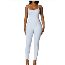 NWOT Naked Wardrobe Ribbed Cross Back Jumpsuit Periwinkle Light Blue Size Large