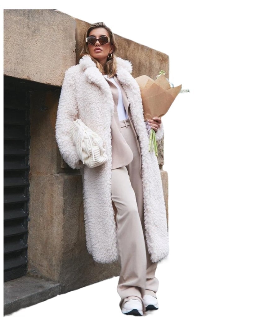 Pretty Little Thing Longline Cream Teddy Coat Oversized Size 4 New w Tags