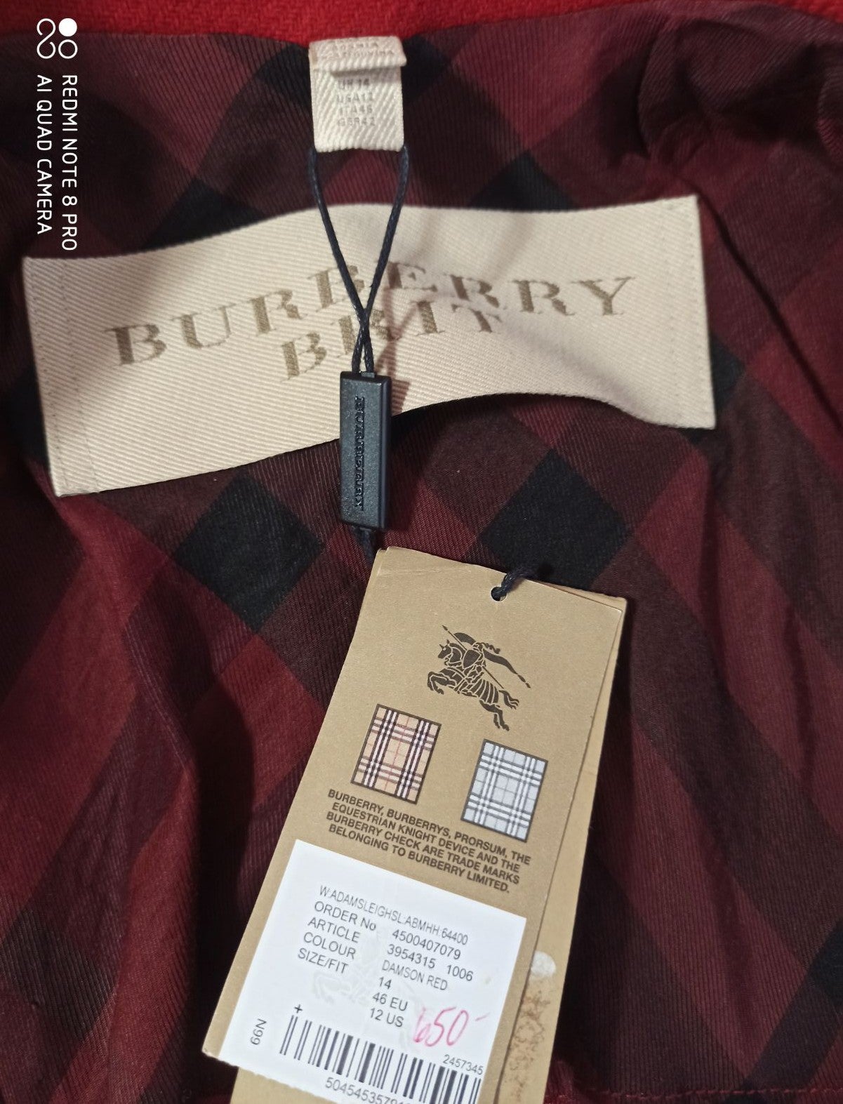 Red Burberry Brit Peacoat