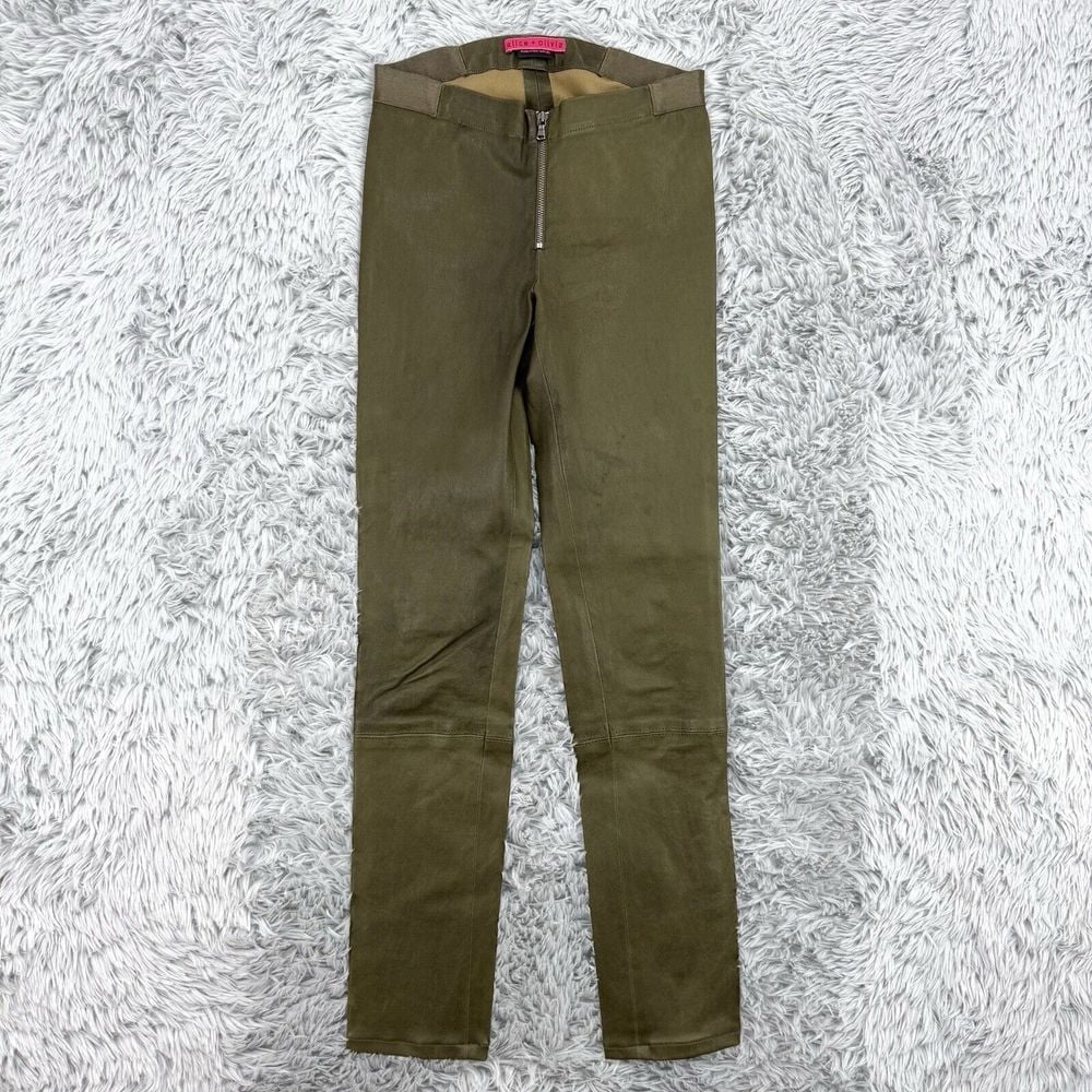 Alice Olivia Pants Women 24x27.5 Green 100% Lamb Leather Front Zip New York City