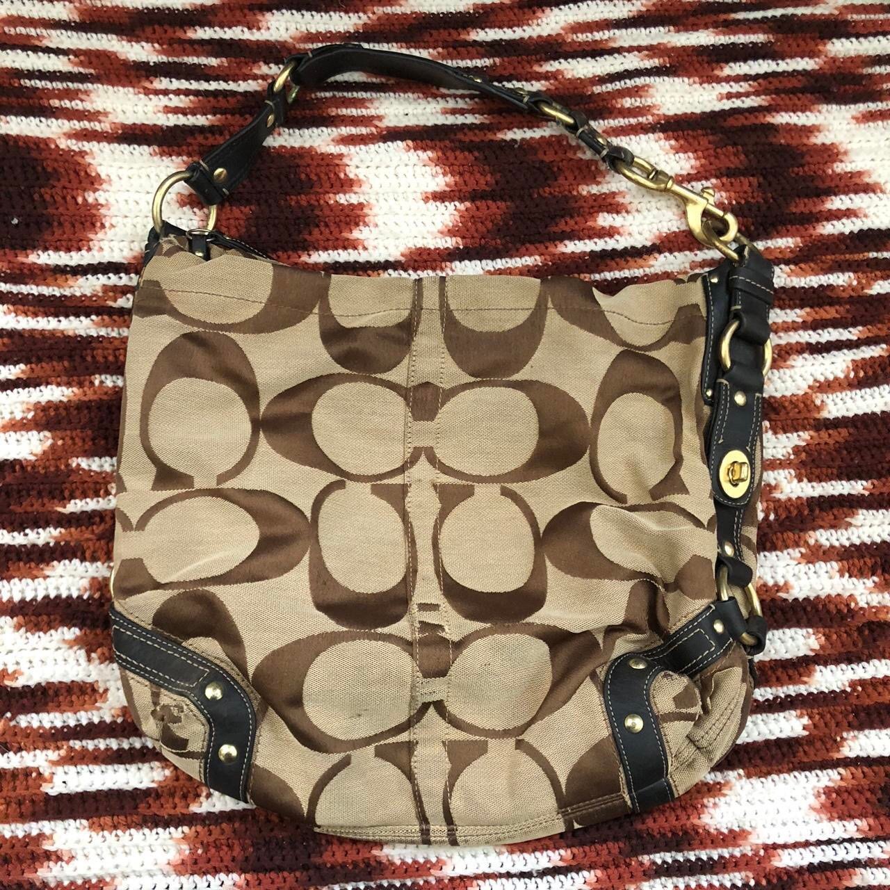 2000s Y2K Coach Carly Signature Monogram Canvas Hobo Shoulder Hand Bag Purse