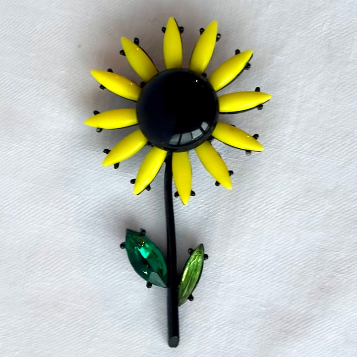 Vintage ART Arthur Pepper Sunflower DAISY Glass Rhinestone Flower Brooch Pin
