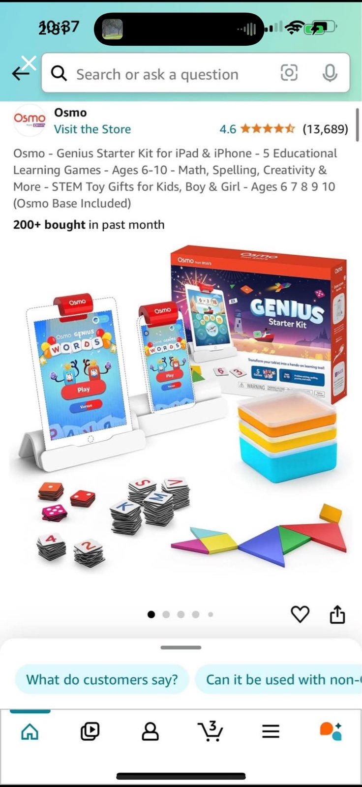 Osmo learning for IPad kit ages 6-10.