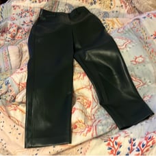Aritzia Babaton dark green vegan leather straight leg pants