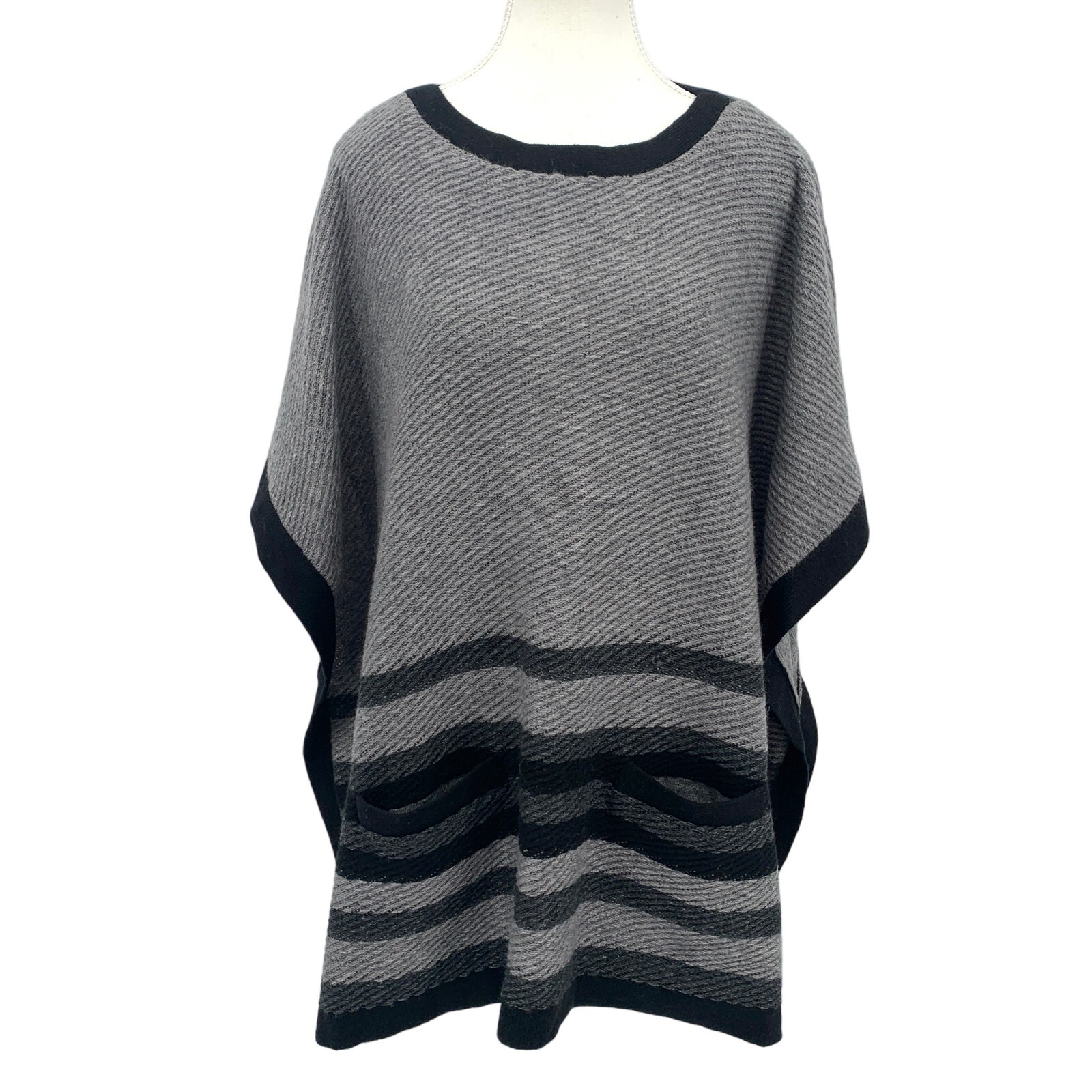 J.Jill Heather Gray Black Pockets Poncho Top One Size Wool Blend Oversized
