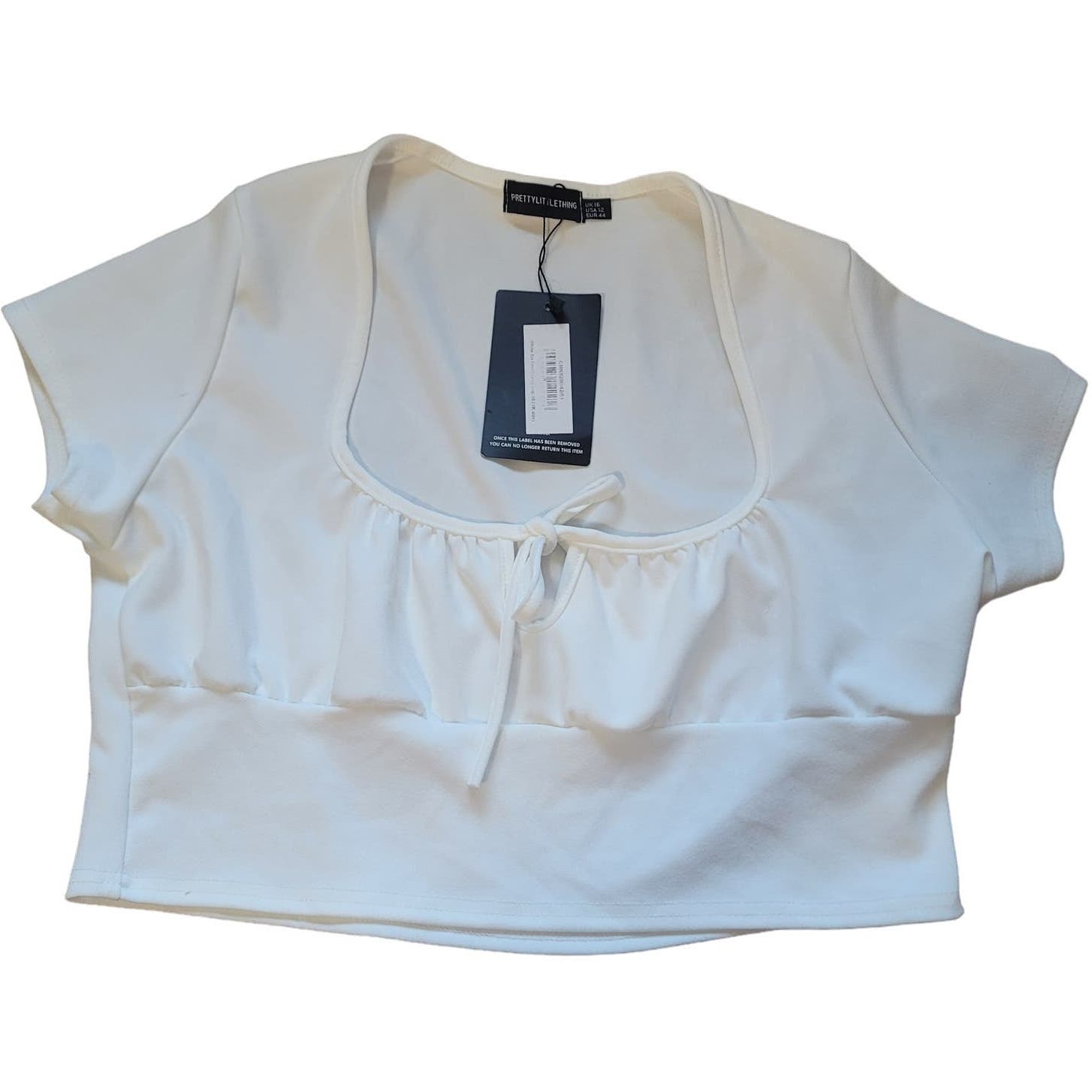 Pretty Little Thing White Cropped Blouse NWT Size 12