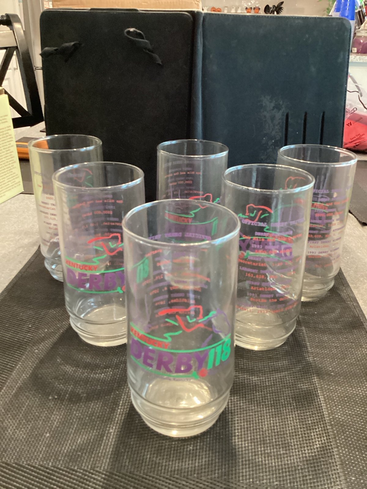 (6) Large Size Kentucky Derby Glasses Derby 118 1992