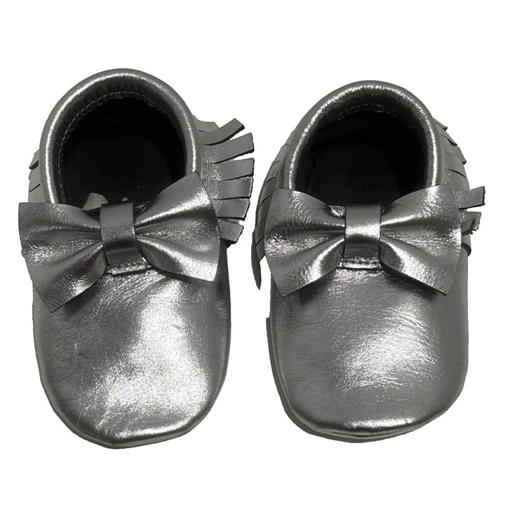 NEW Leather Silver Mary Jane Shoe Moccasins Handmade Christmas Dress Baby 6