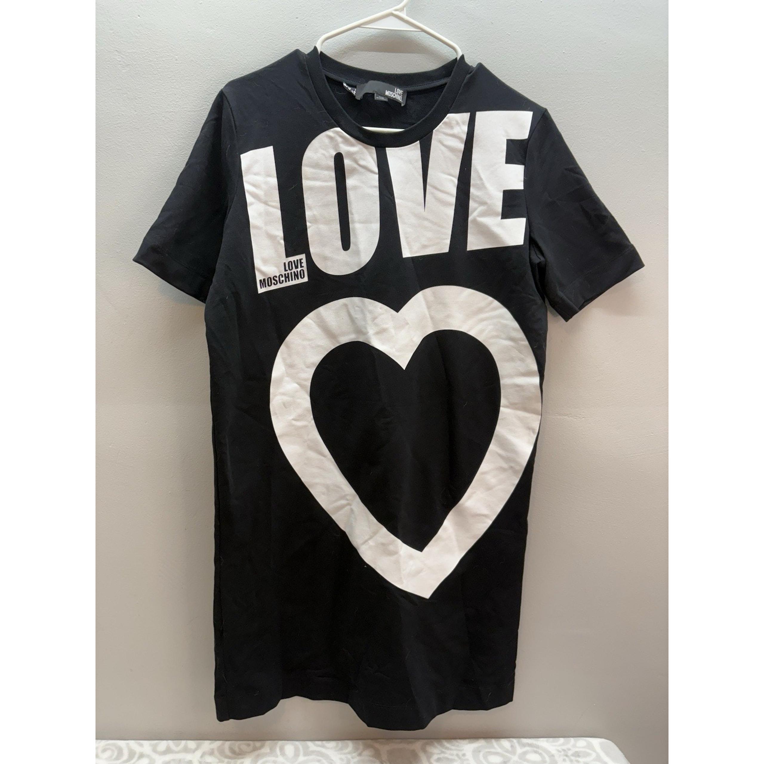 Love Moschino T-Shirt Dress Womens 6 Black White Heart Mini Dress Mod Logo EUC