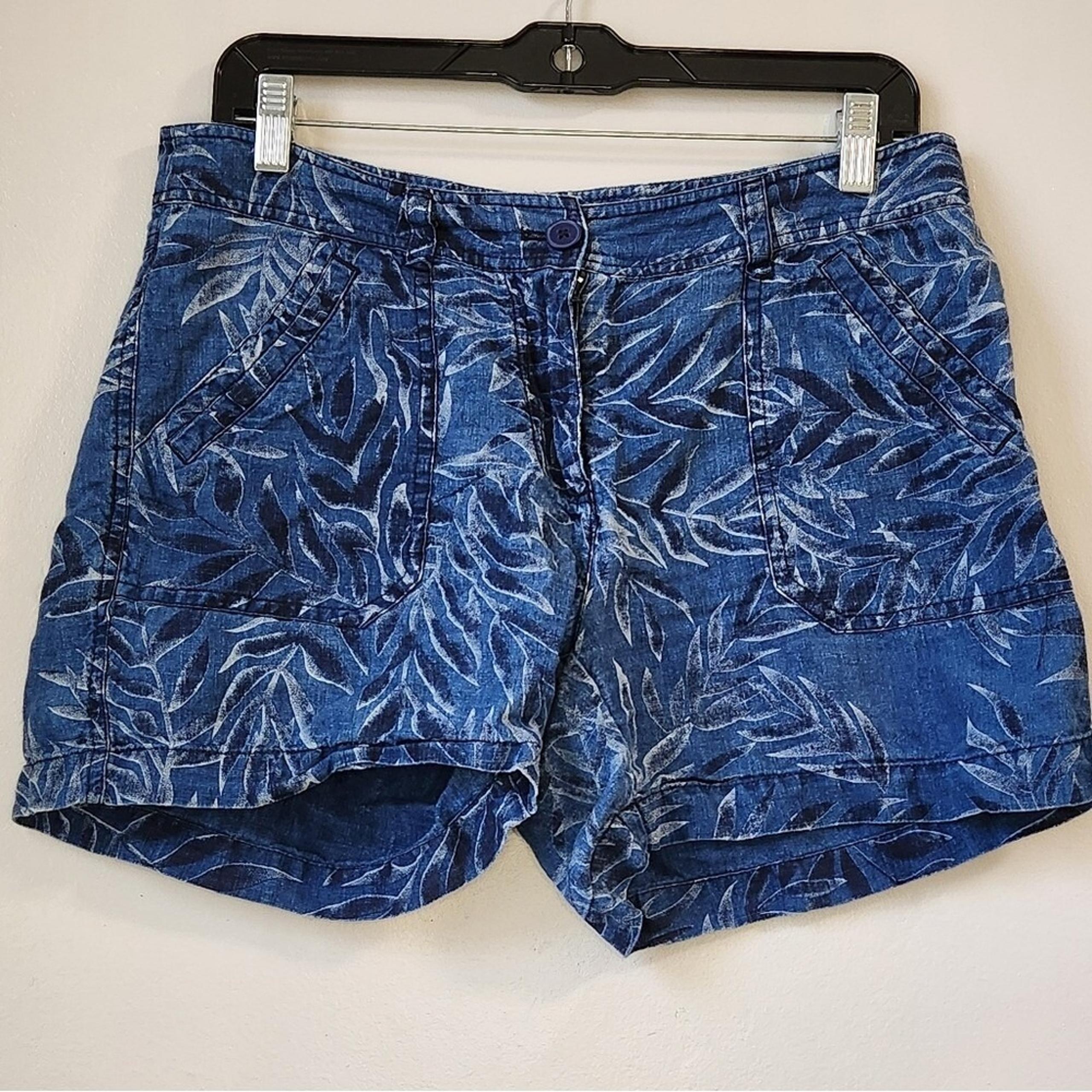 Tommy Bahama 100% Linen Blue Leaf Print Women's Shorts SZ 6