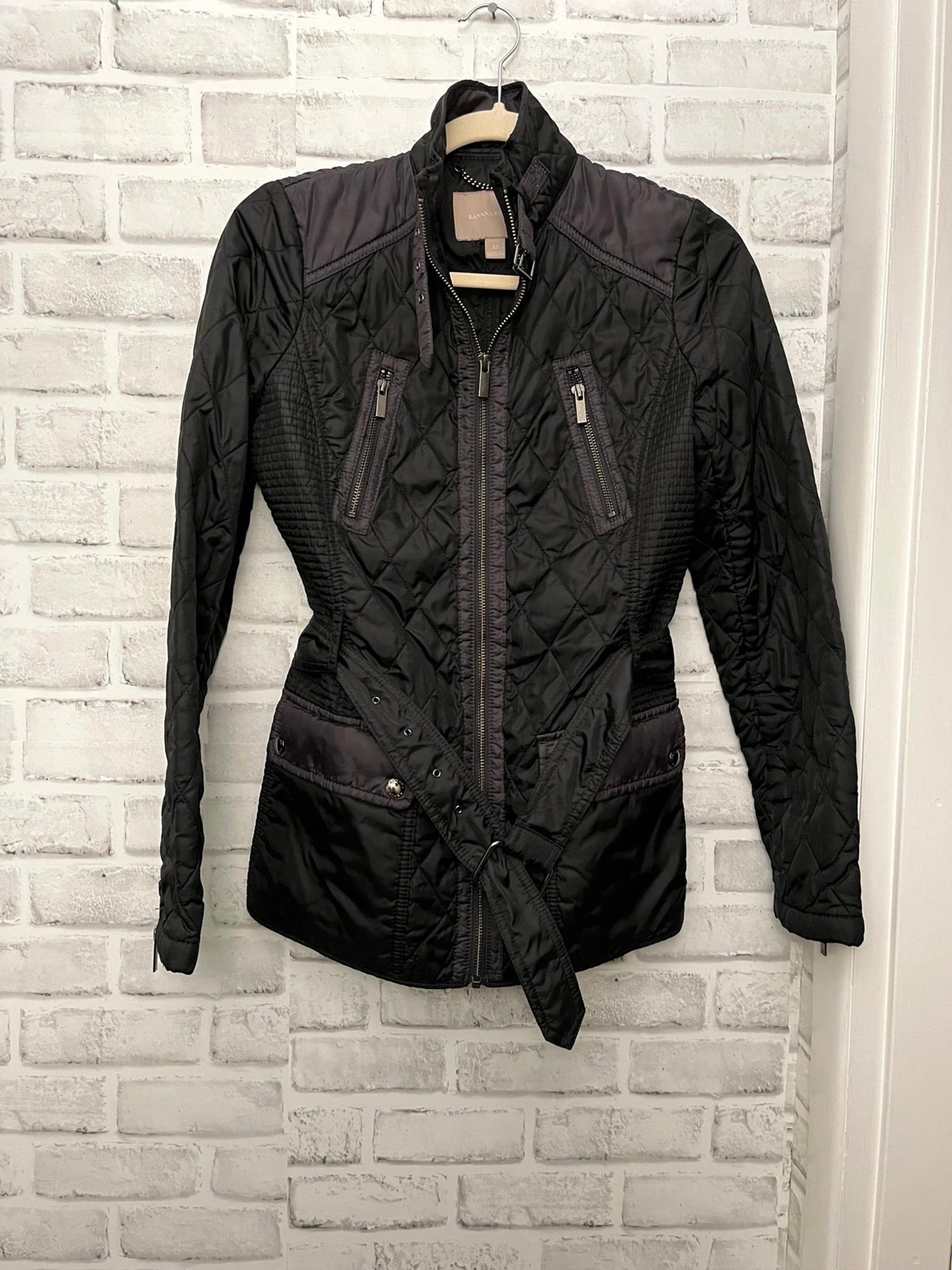 Banana Republic Women’s Belted Gunmetal Quilted Military Jacket - Size XS