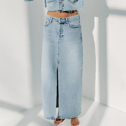 NWT ZARA Z1975 DENIM MIDI SKIRT LIGHT BLUE