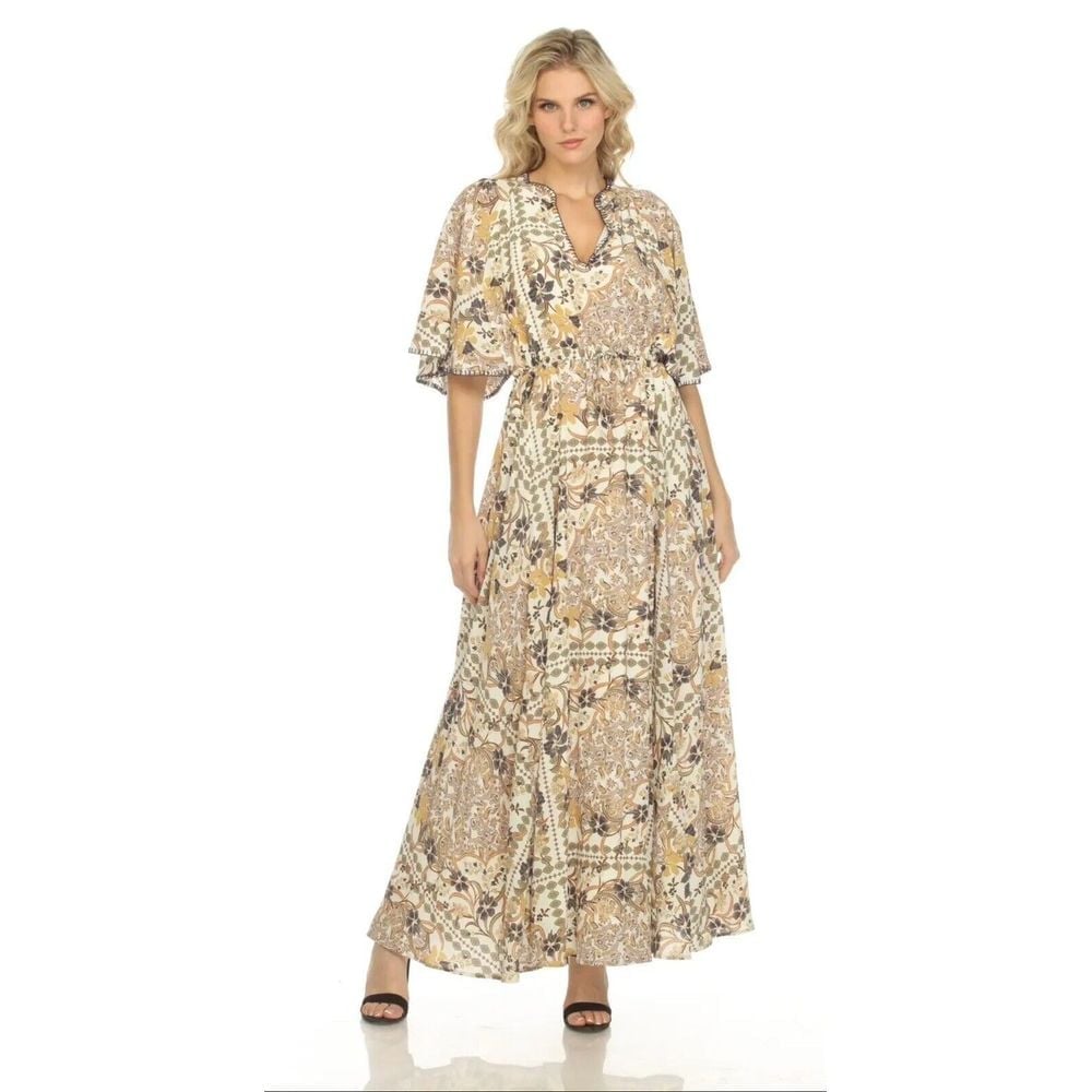 Johnny Was JADE Cruz Maxi Dress Size L/XL 100% silk White Multi 630