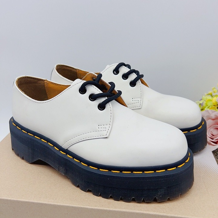 DR. MARTENS 1461 Quad Platform Shoe Oxford White Smooth Leather Mens US 10 Wms11
