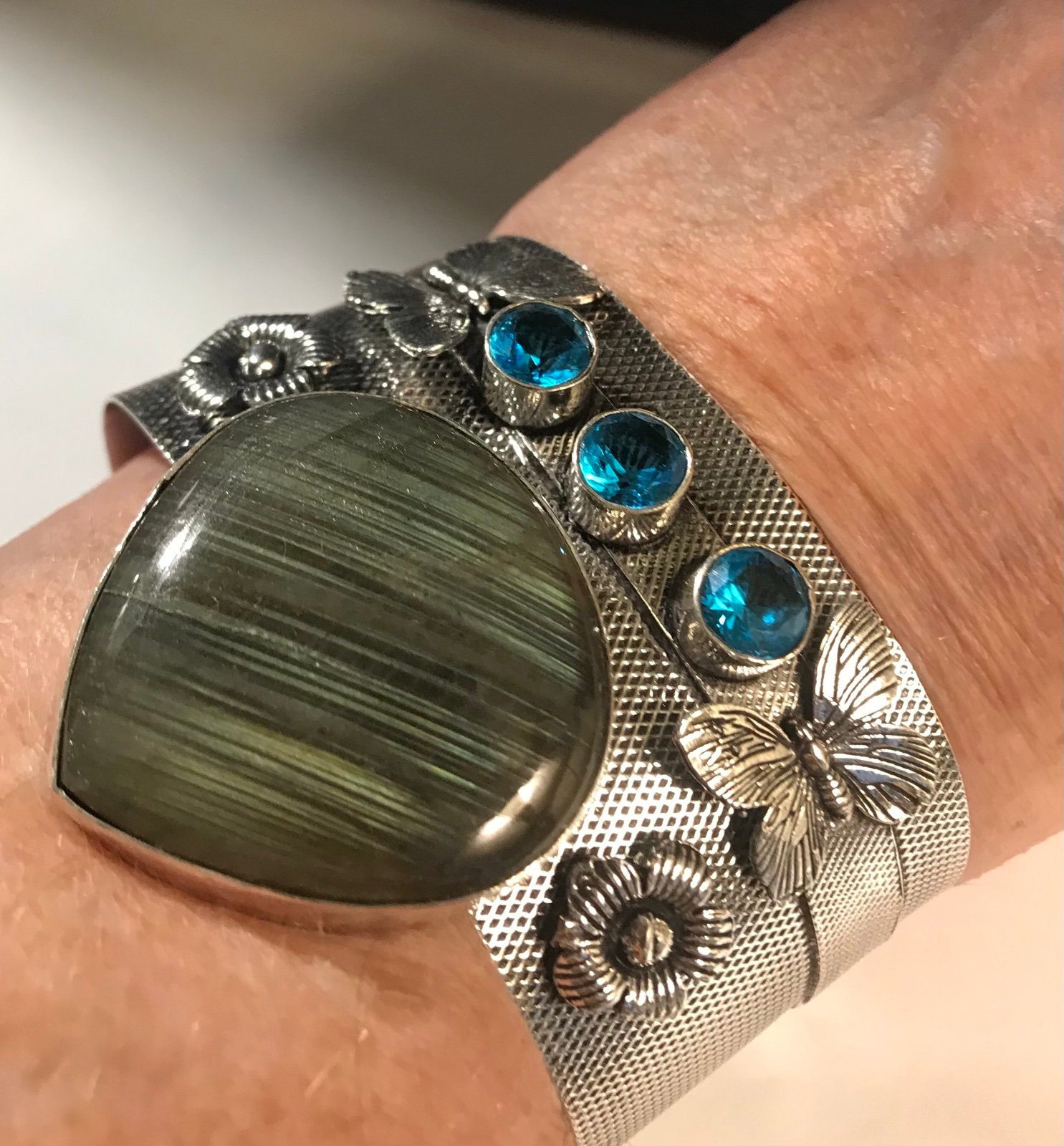 Labradorite Blue Topaz 925 Sterling Silver Cuff Bracelet