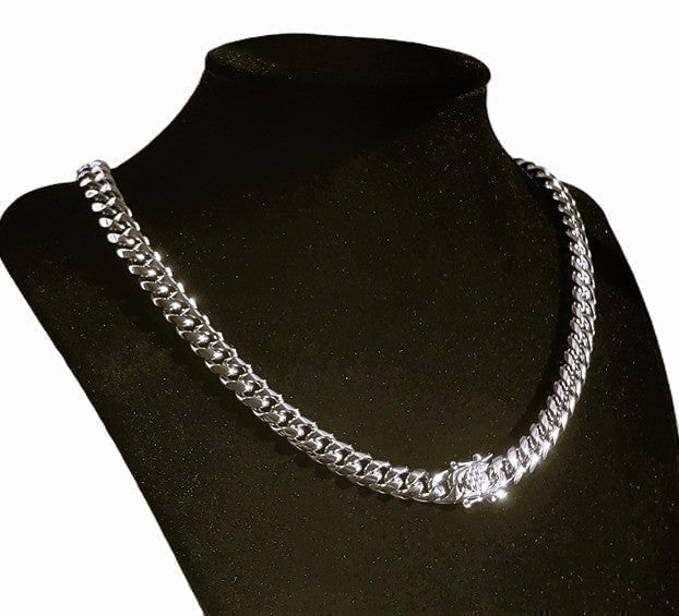 24 Locking Clasp 18K White Gold Cuban Chain Link Womens Necklace Silver Jewelry