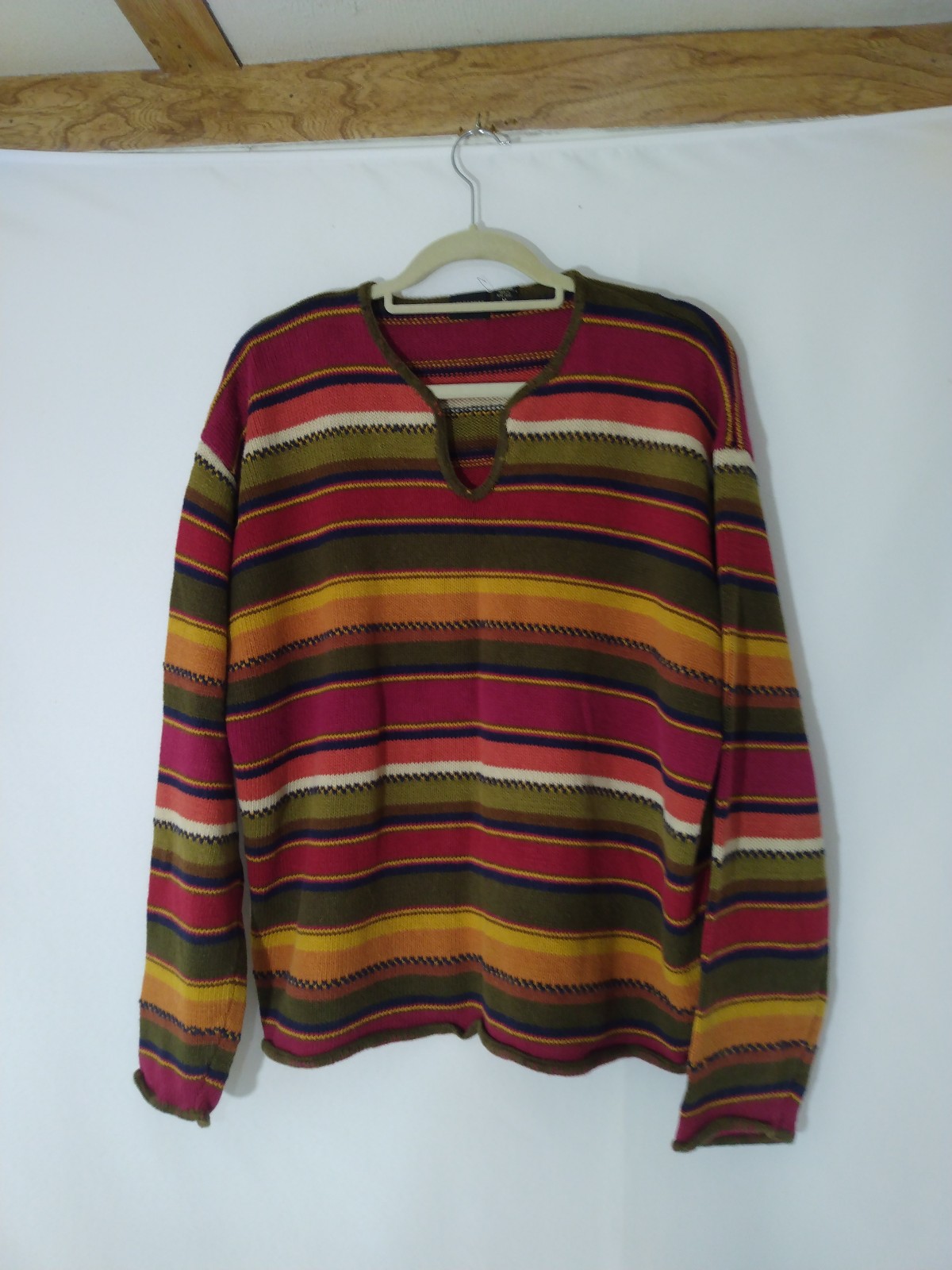 Mens Vintage Structure Heavy Knit Aztec Striped Oversized Sweater Sz Med
