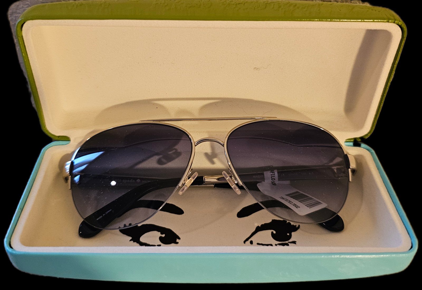 NWT Silver Half-Rimmed Kate Spade Marion/s Aviatrix / Aviator Sunglasses & Case!