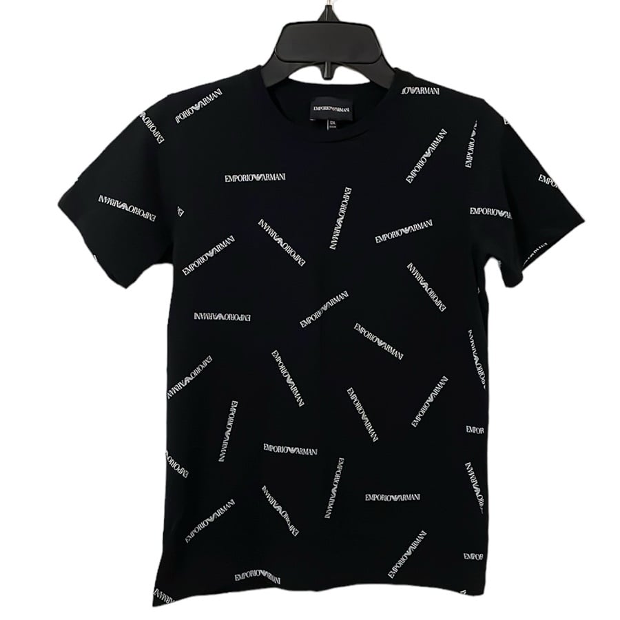 EMPORIO ARMANI | Boy’s Black/White All Over Logo T-Shirt Size 12A (12Y)