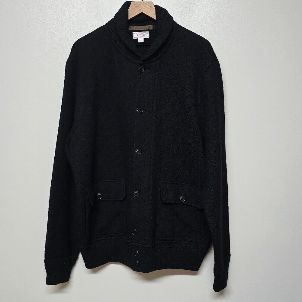 Wallace & Barnes XL Felted Merino Wool Shawl Cardigan Sweater Army Black J7847