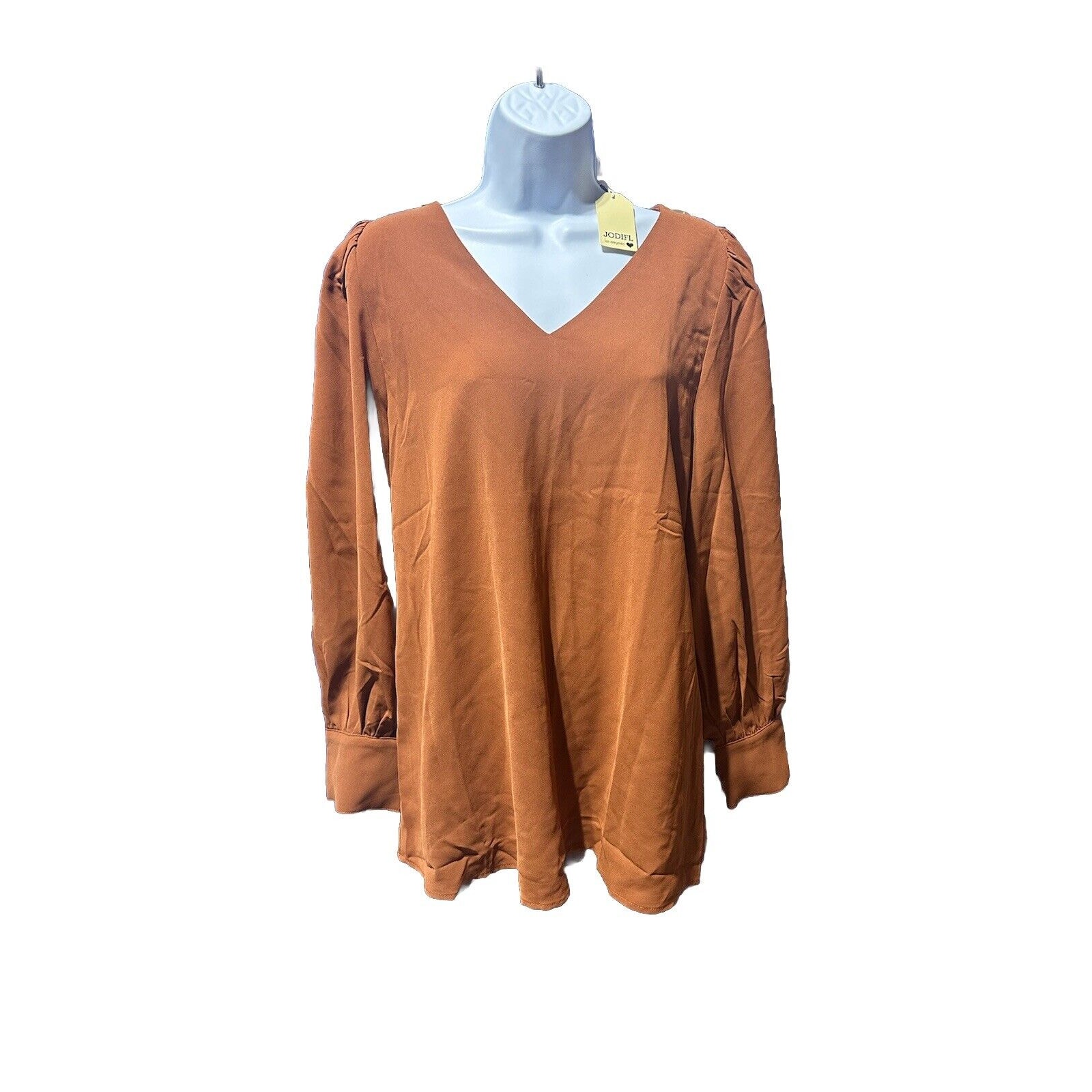 JODIFL Enjoy This Moment V Neck Blouse In Toffee