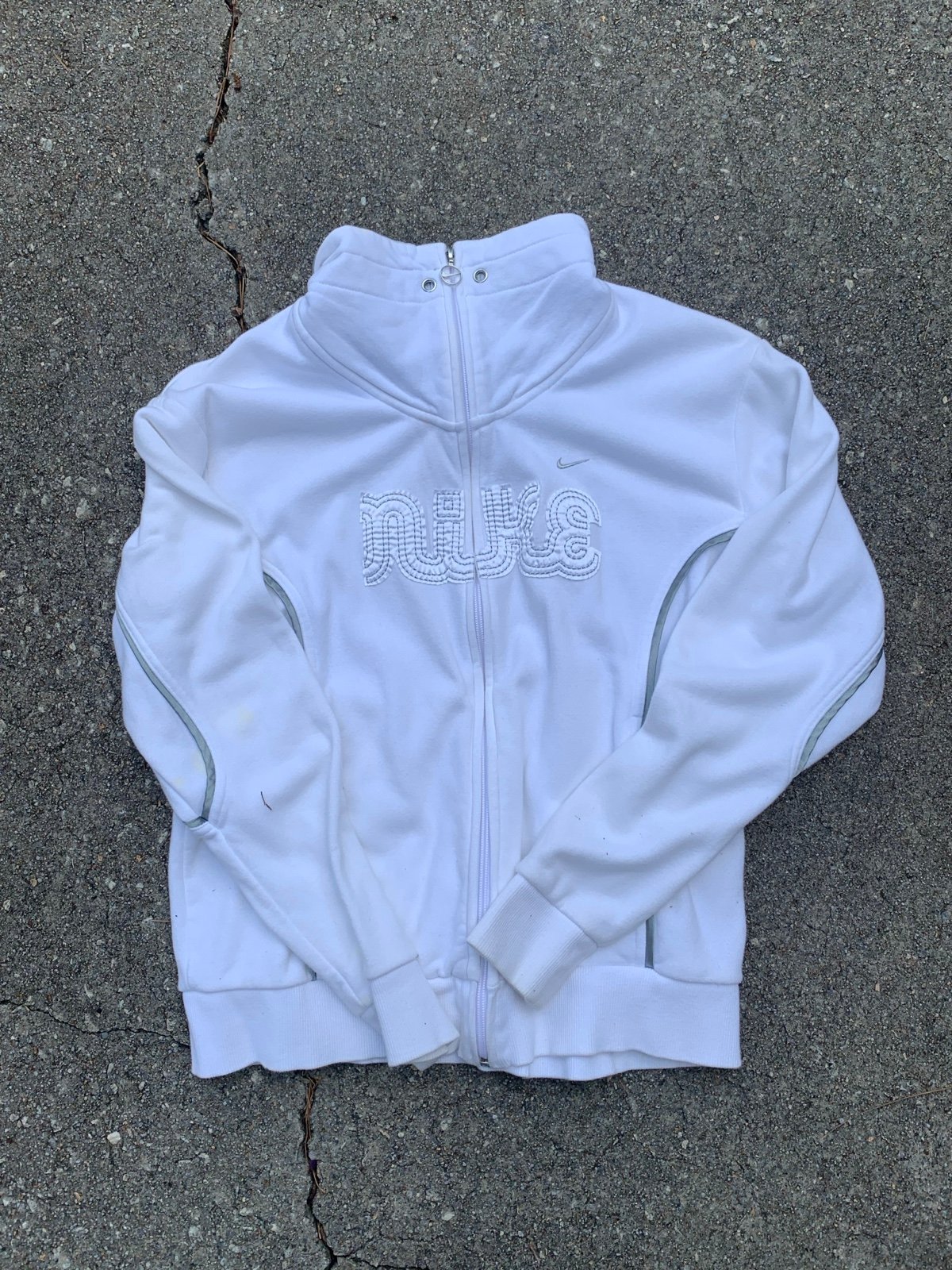 Vintage Nike Womens Full Zip Up Sweatshirt Top Long Sleeves White Size Large
