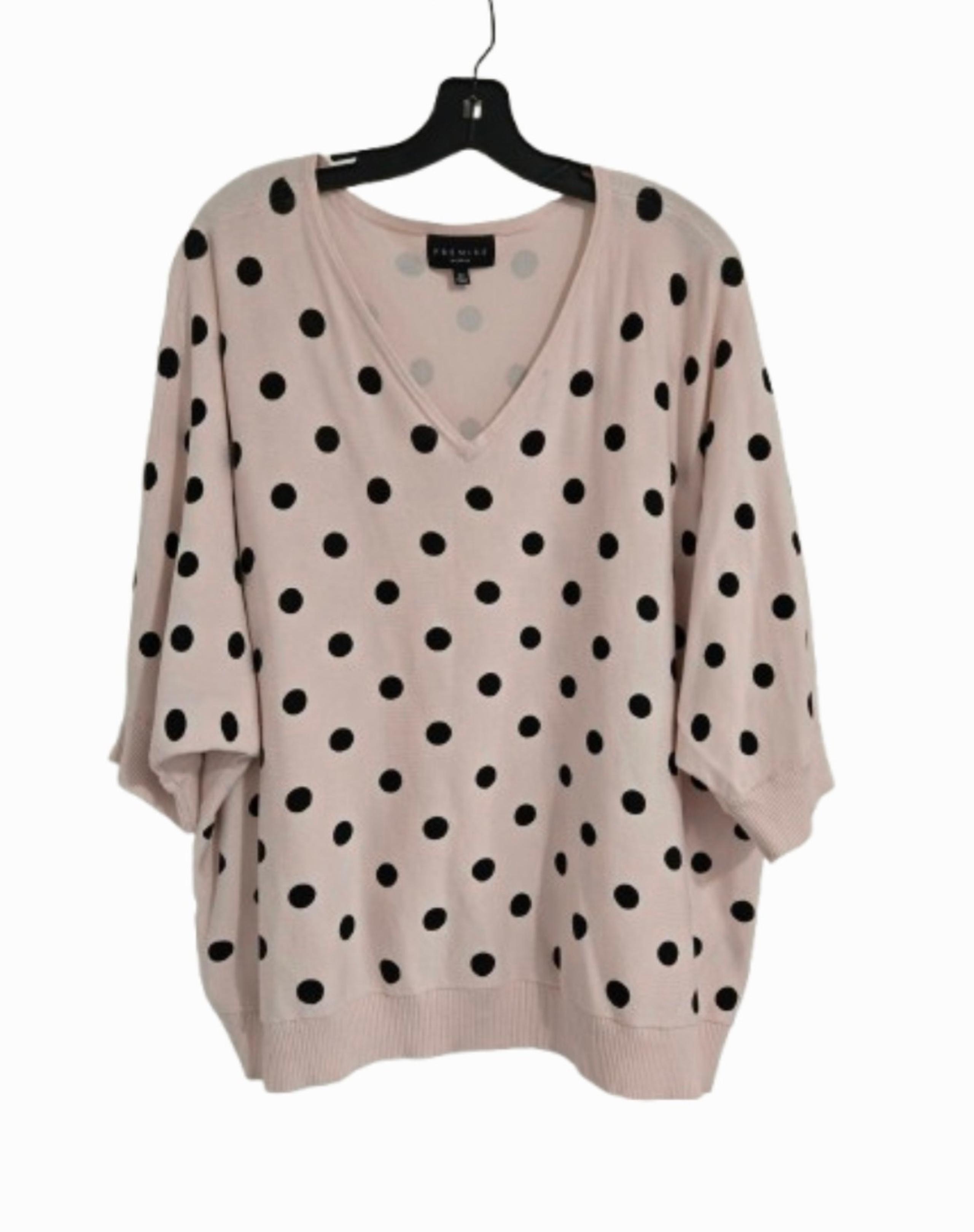 Premise Sweater Shirt Women's 3X Short Sleeve Pink Polka Dot Knitted