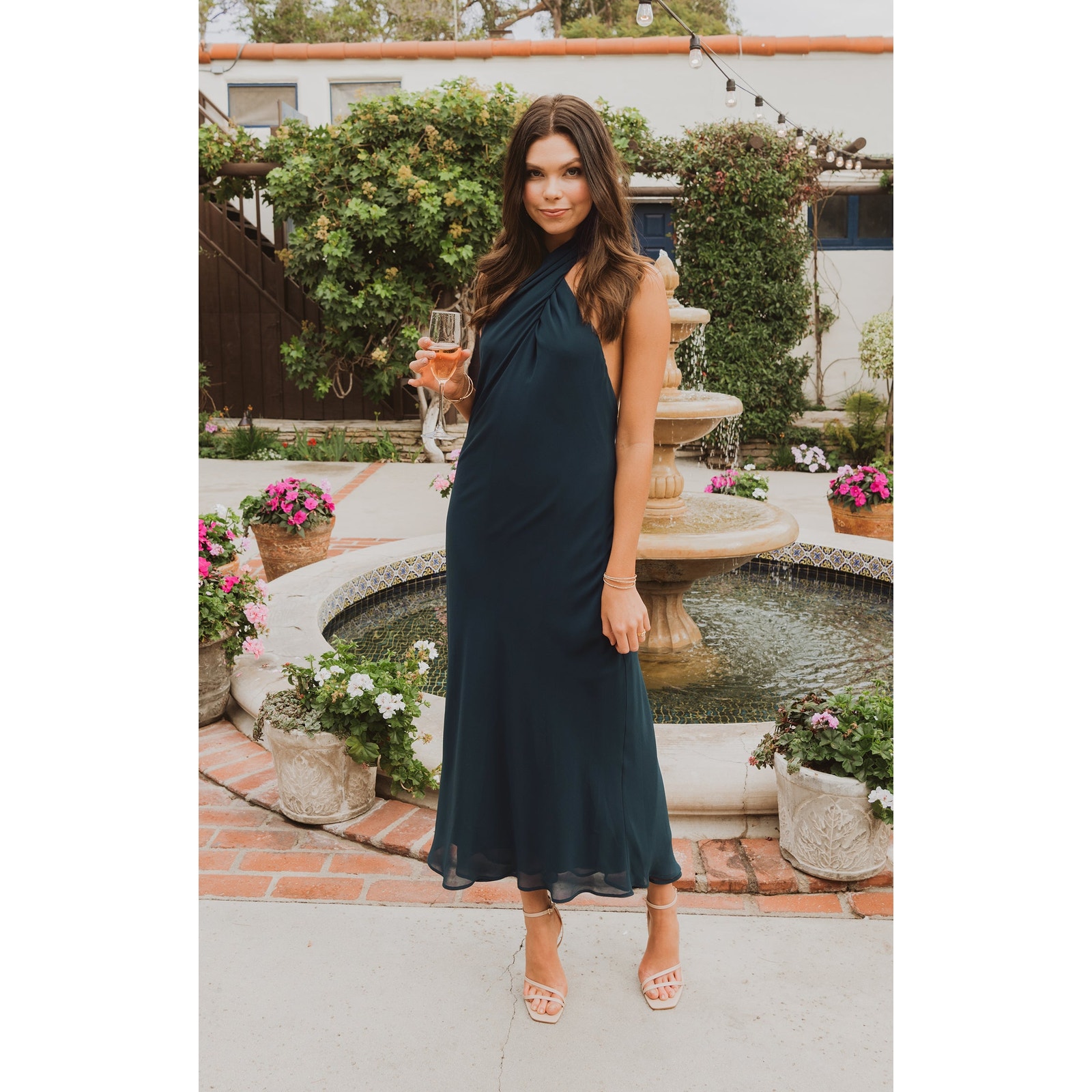 Show Me Your Mumu Jasmine Halter Midi Dress in Emerald Chiffon XXL