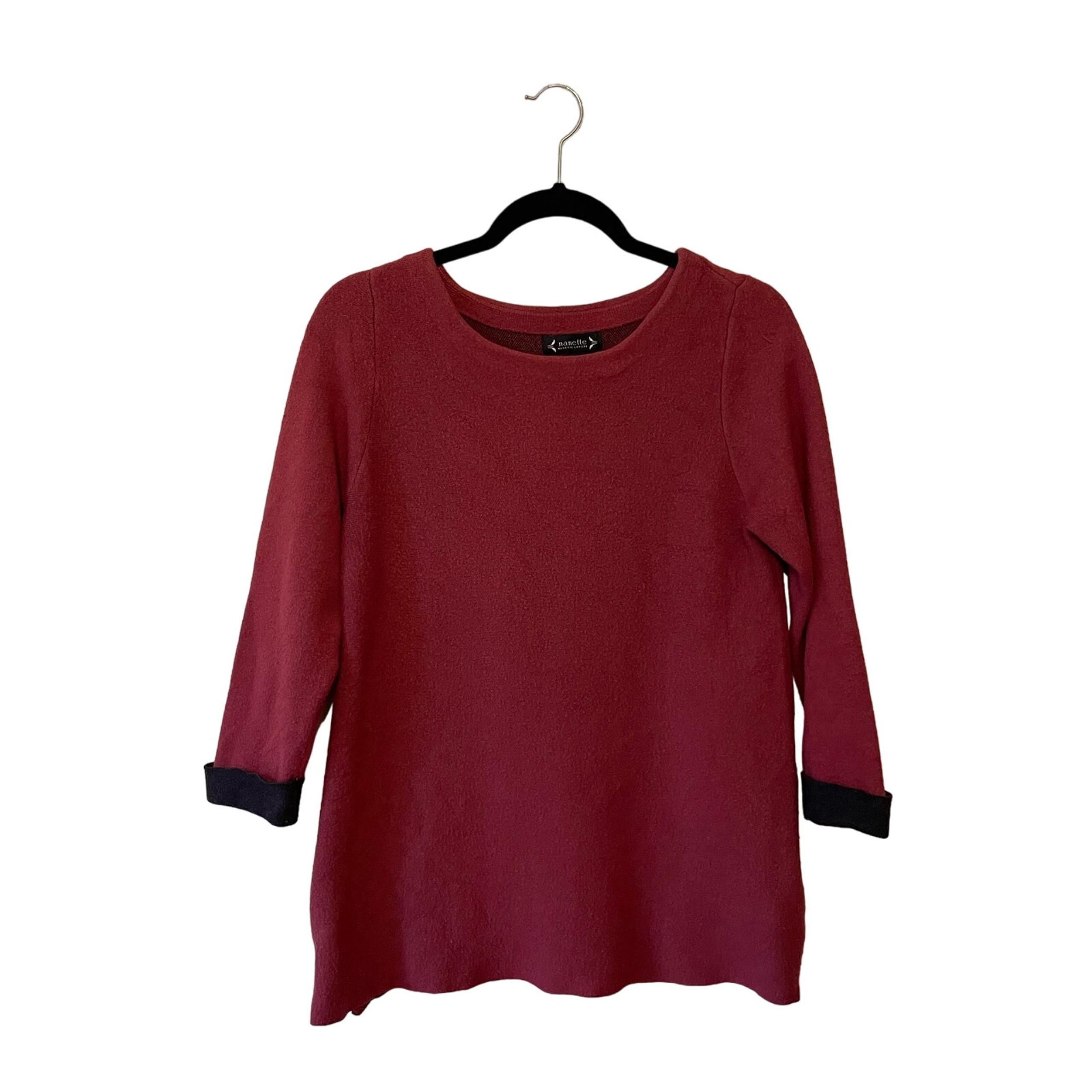 Nanette Lepore M red long sleeve sweater zip hem black cuffed wool blend