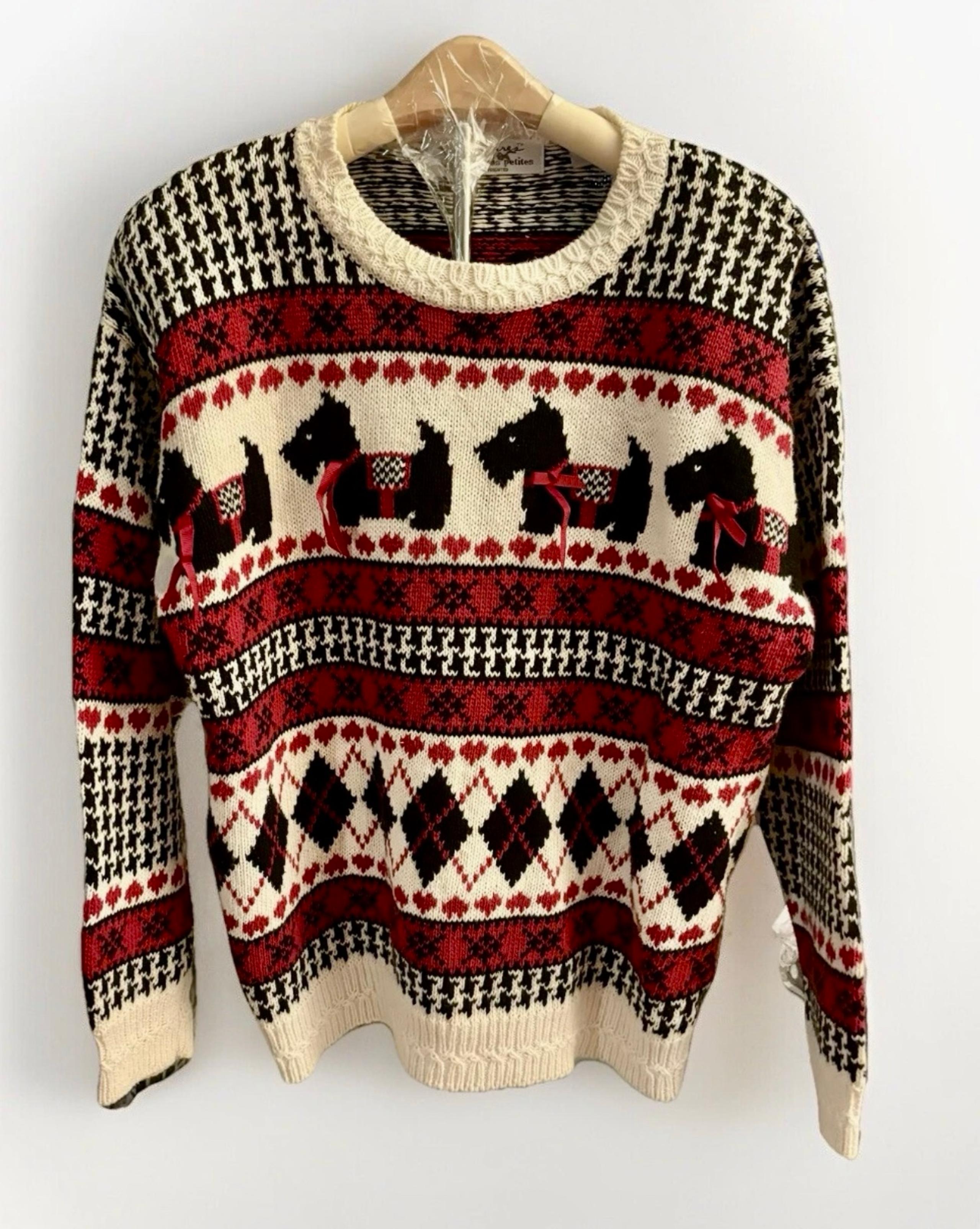 Vintage Signatures by Northern Isles Petites Scottie Dog Crew Neck Sweater