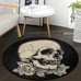 Round Skull Area Rug 4ft - Skull Rose Flower Black Round Carpet Non-Slip Rug.